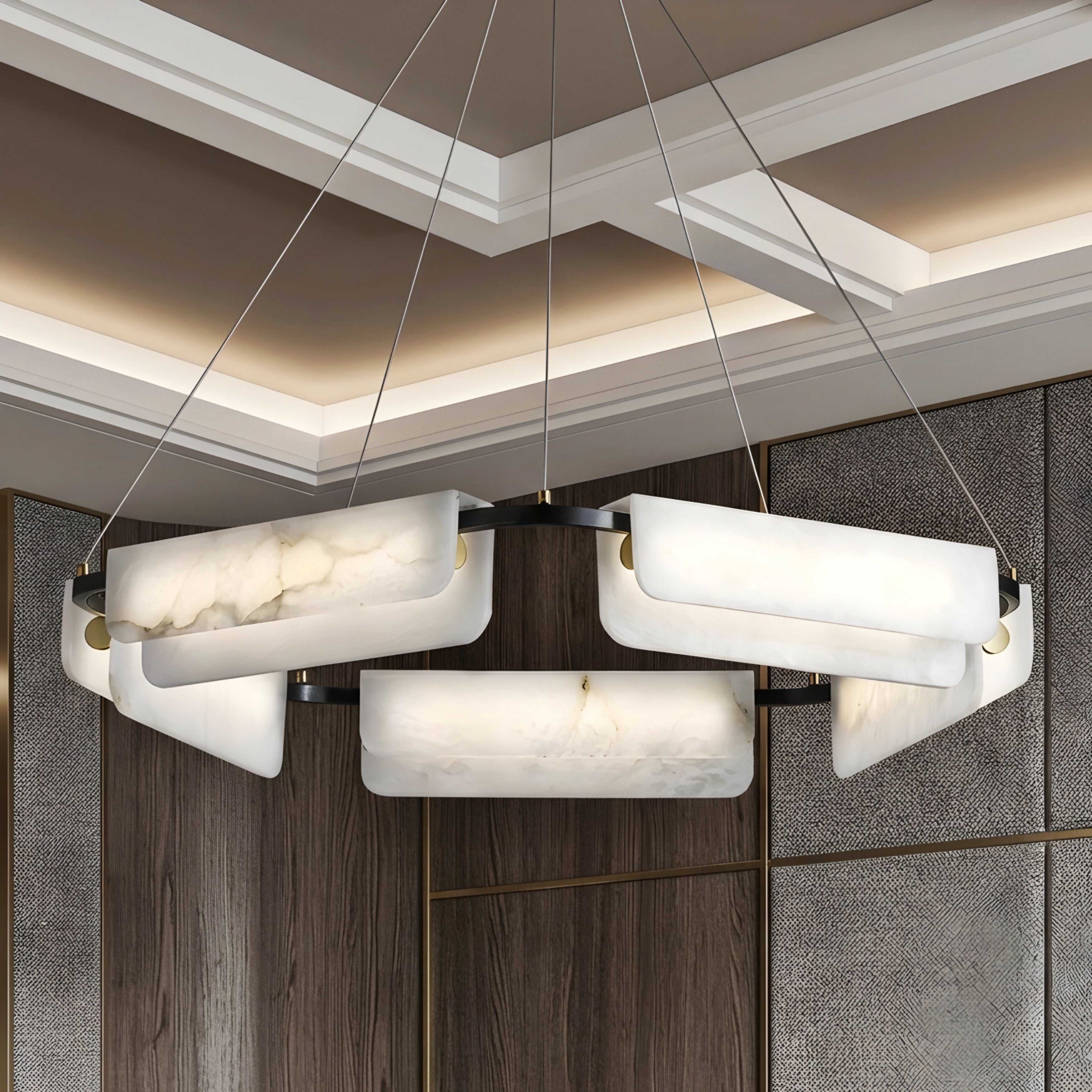 Caravel Chandelier – Modern Alabaster Pendant Light Dining Room Living Room Ceiling Lighting