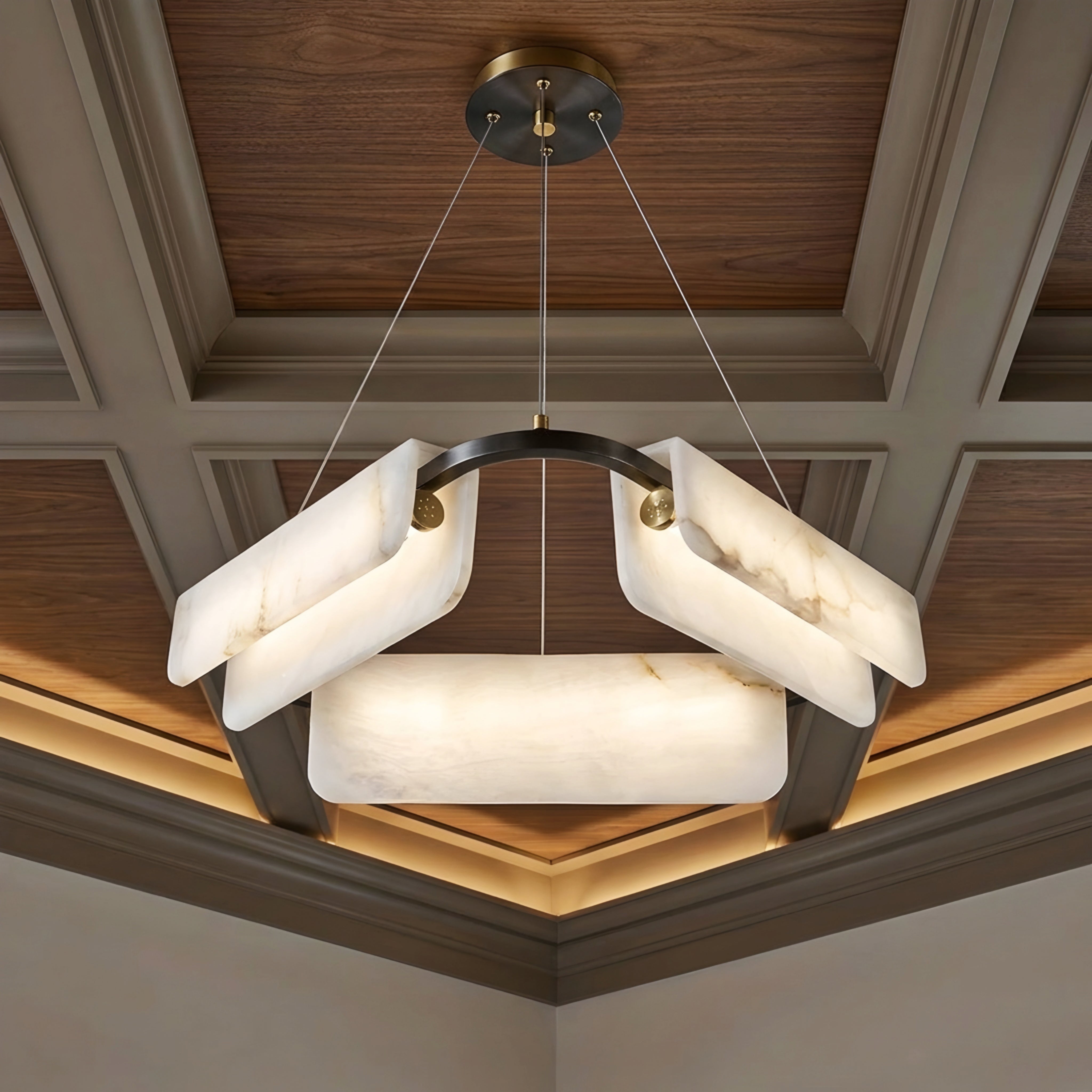Caravel Chandelier – Modern Alabaster Pendant Light Dining Room Living Room Ceiling Lighting