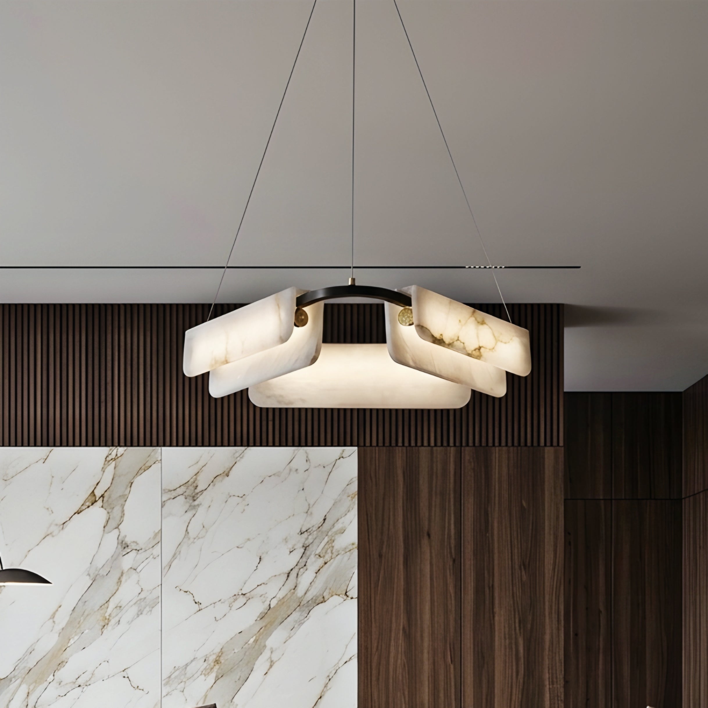 Caravel Chandelier – Modern Alabaster Pendant Light Dining Room Living Room Ceiling Lighting