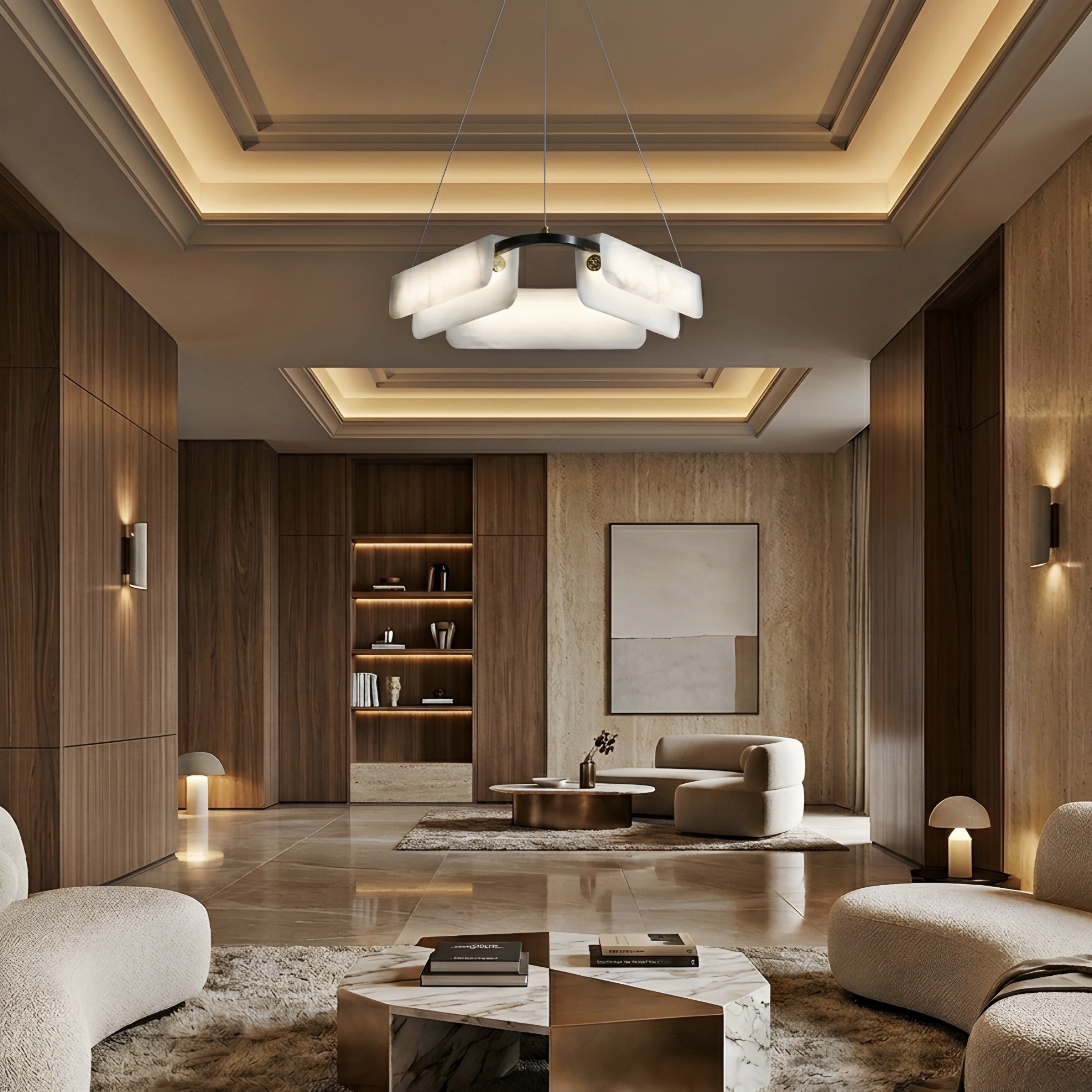 Caravel Chandelier – Modern Alabaster Pendant Light Dining Room Living Room Ceiling Lighting