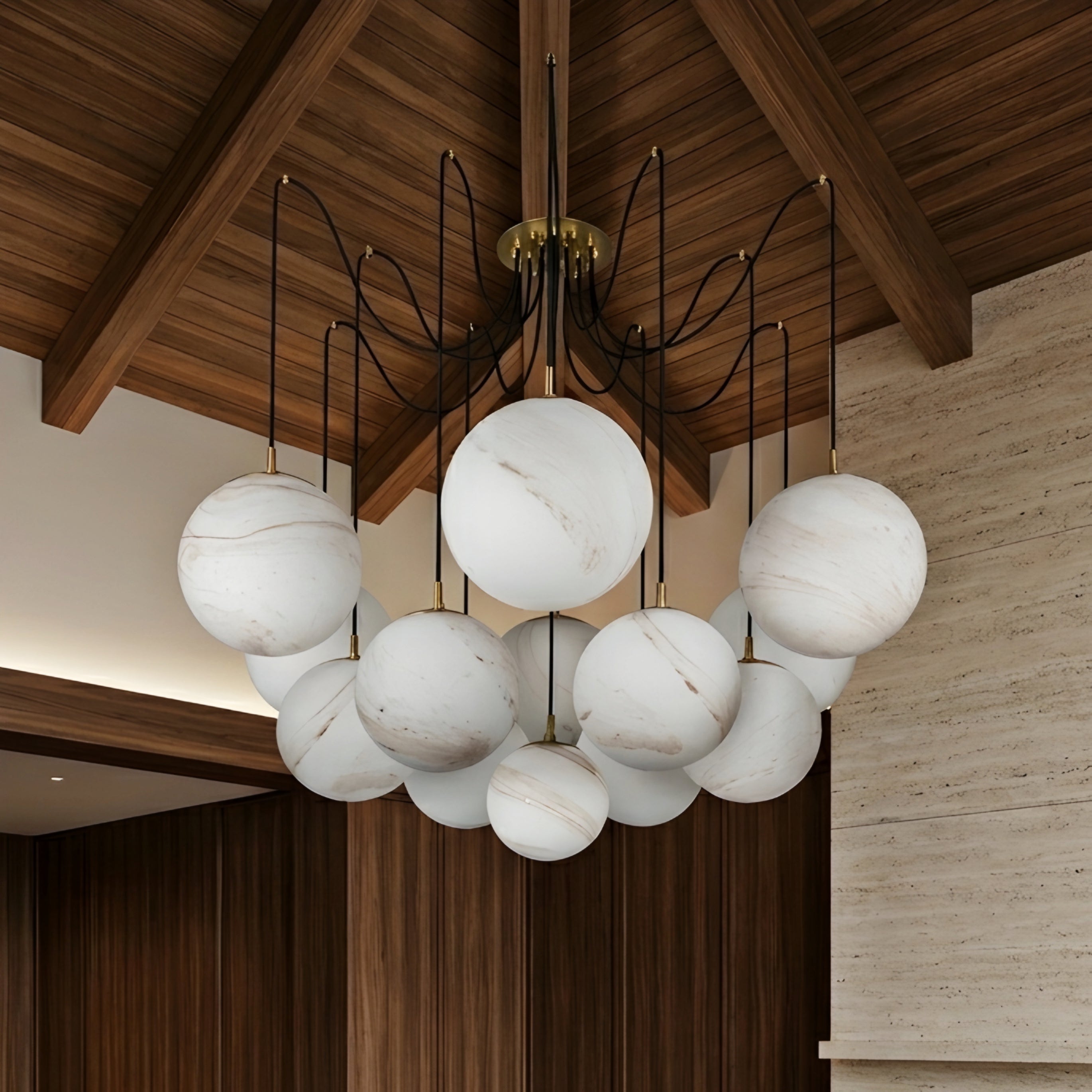Celestri Sphere Chandelier – Multi Globe Pendant Light Brass Adjustable Cable Dining Room Living Room