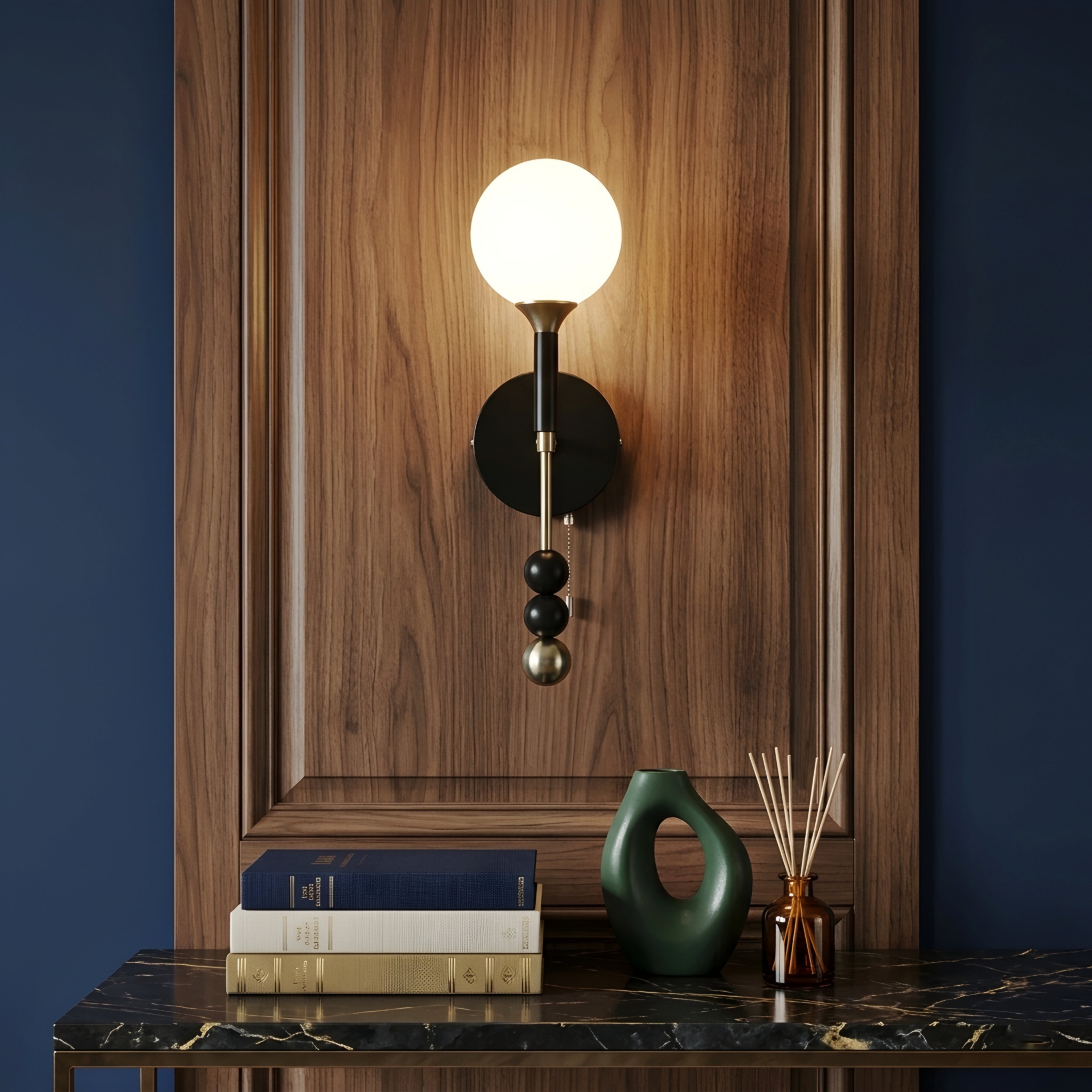 Vespero Globe Wall Sconce – Mid Century Modern Brass Glass Decorative Lighting Bedroom Living Room