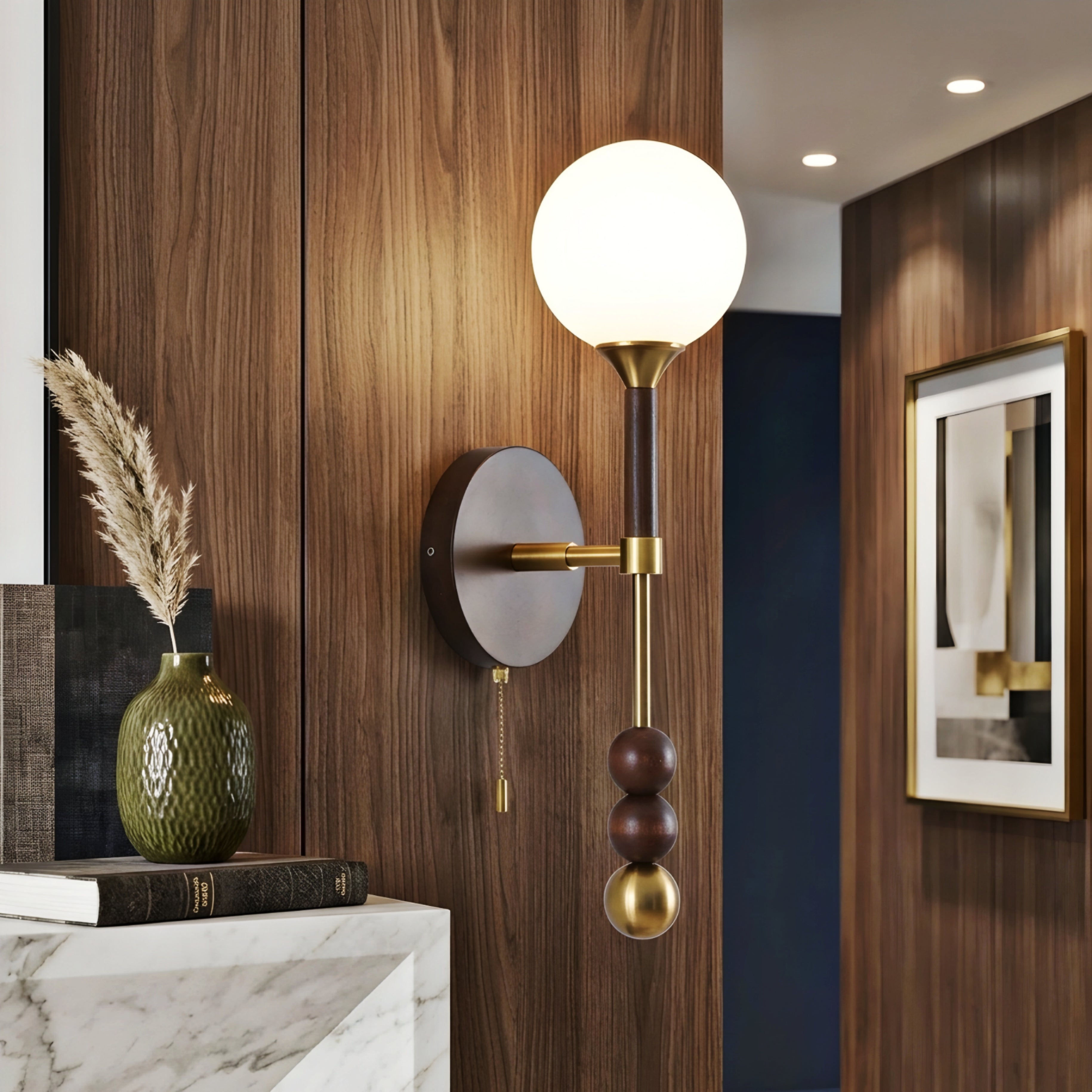 Vespero Globe Wall Sconce – Mid Century Modern Brass Glass Decorative Lighting Bedroom Living Room