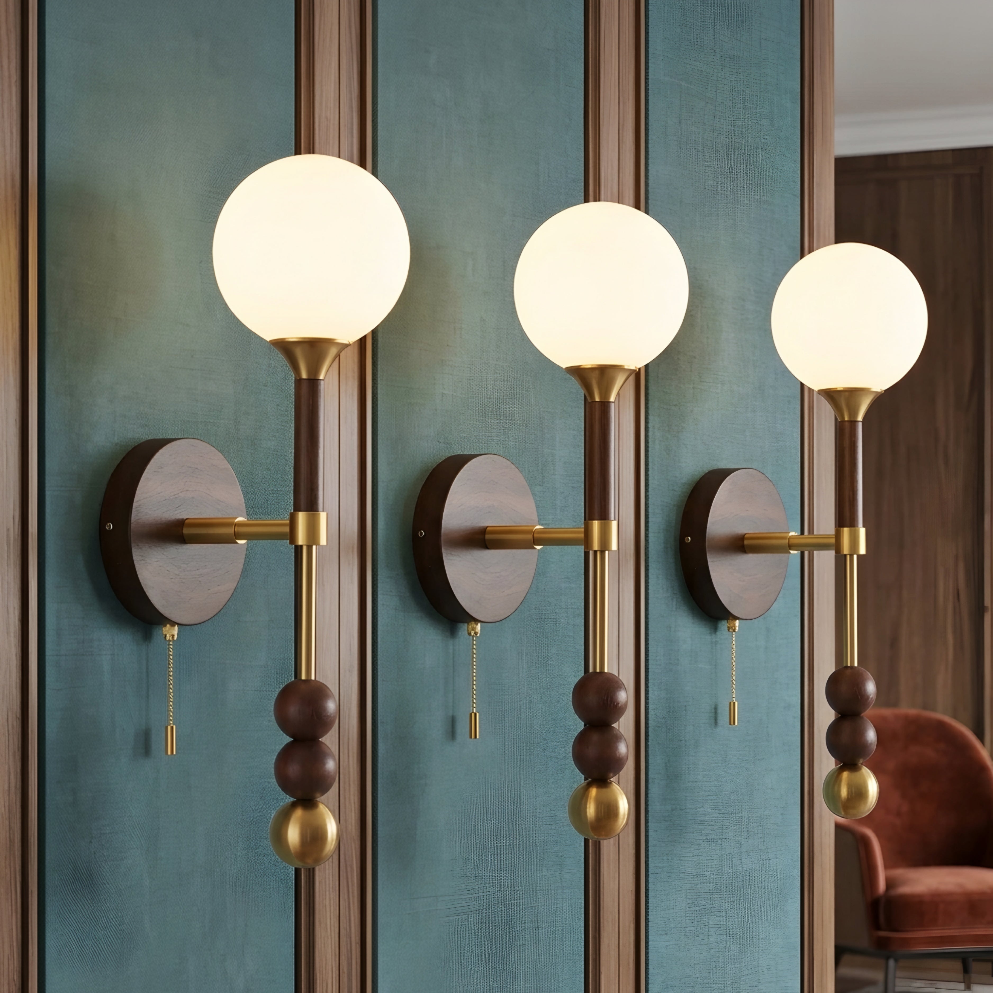 Vespero Globe Wall Sconce – Mid Century Modern Brass Glass Decorative Lighting Bedroom Living Room