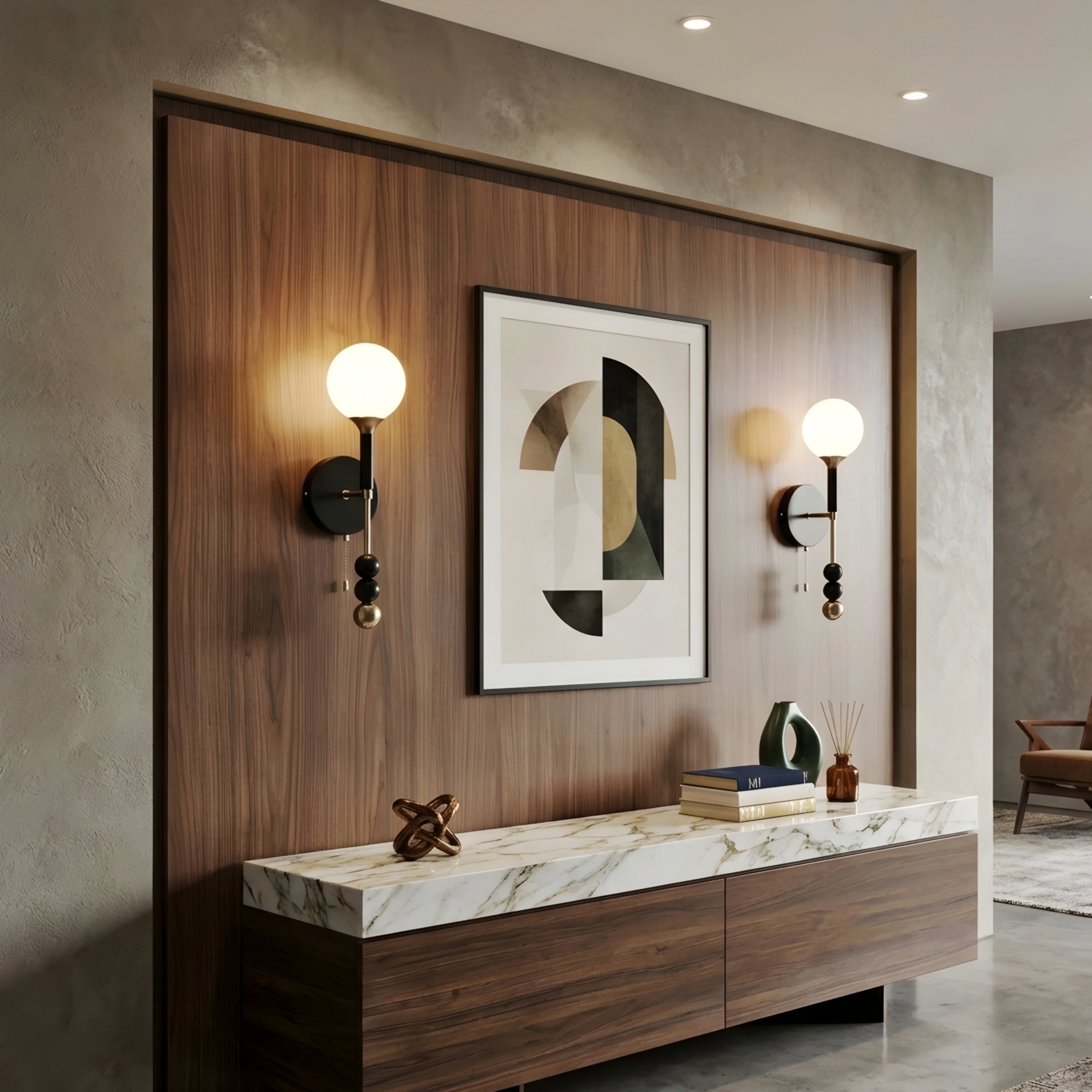 Vespero Globe Wall Sconce – Mid Century Modern Brass Glass Decorative Lighting Bedroom Living Room