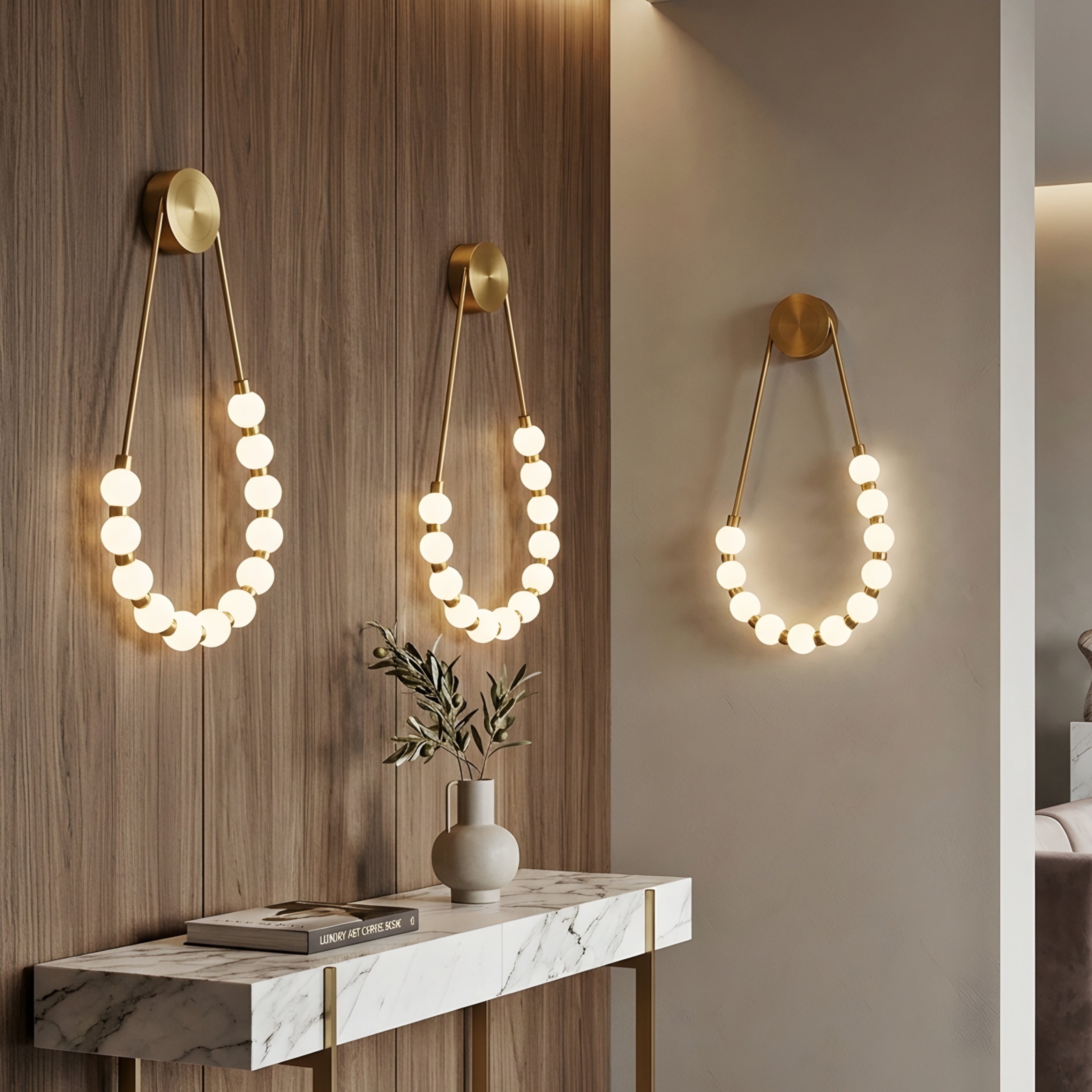 Perlan Beaded Wall Sconce – Modern Brass Gold Glass Globe Decorative Lighting Bedroom Living Room