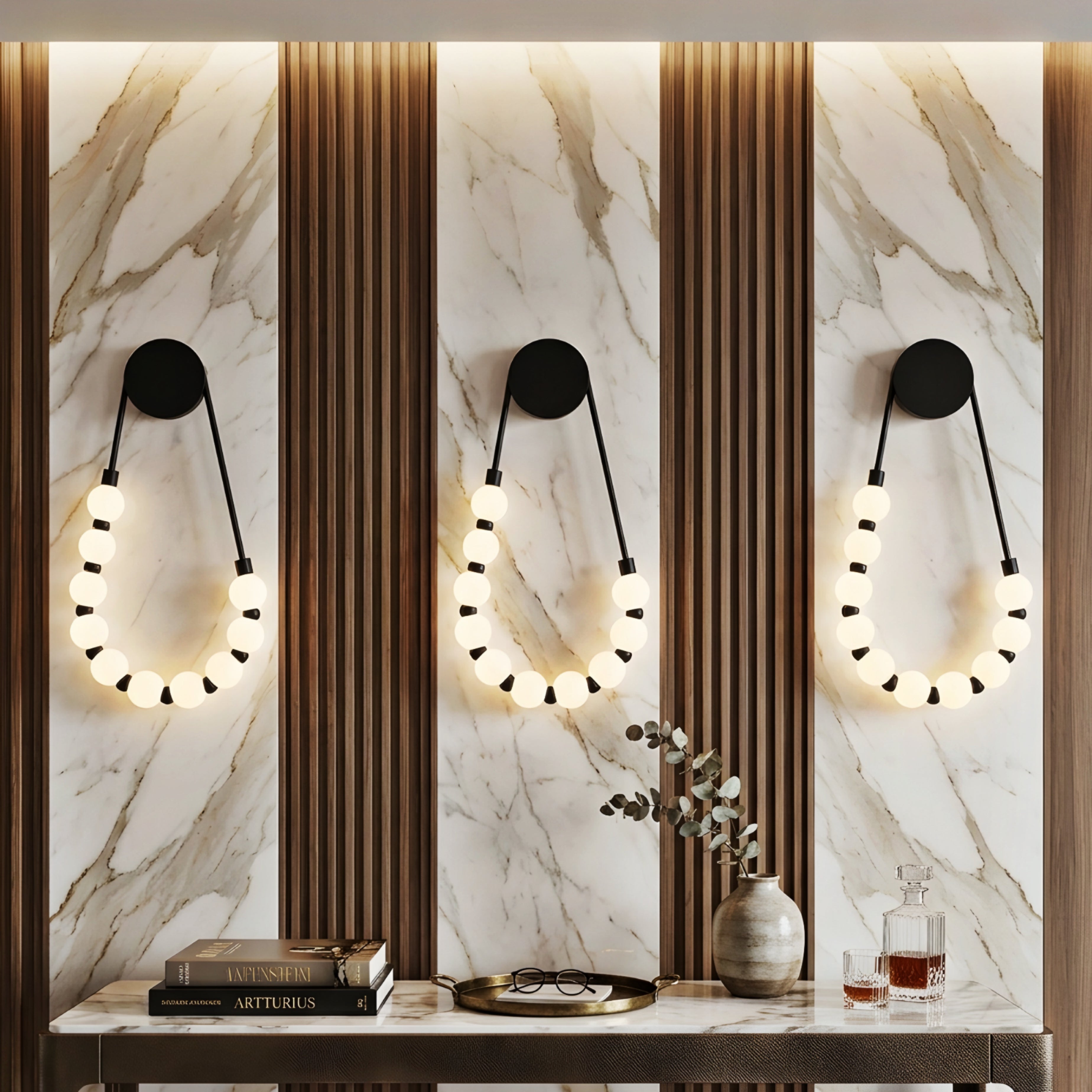 Perlan Beaded Wall Sconce – Modern Brass Gold Glass Globe Decorative Lighting Bedroom Living Room