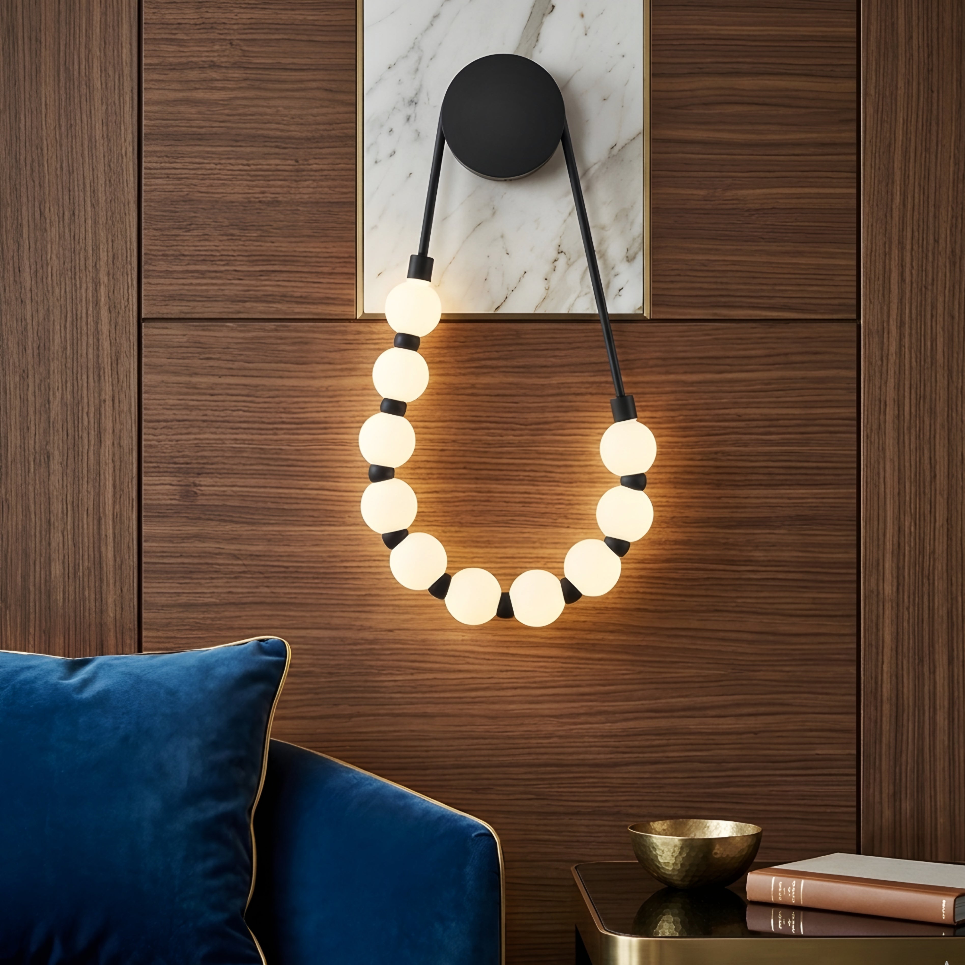 Perlan Beaded Wall Sconce – Modern Brass Gold Glass Globe Decorative Lighting Bedroom Living Room