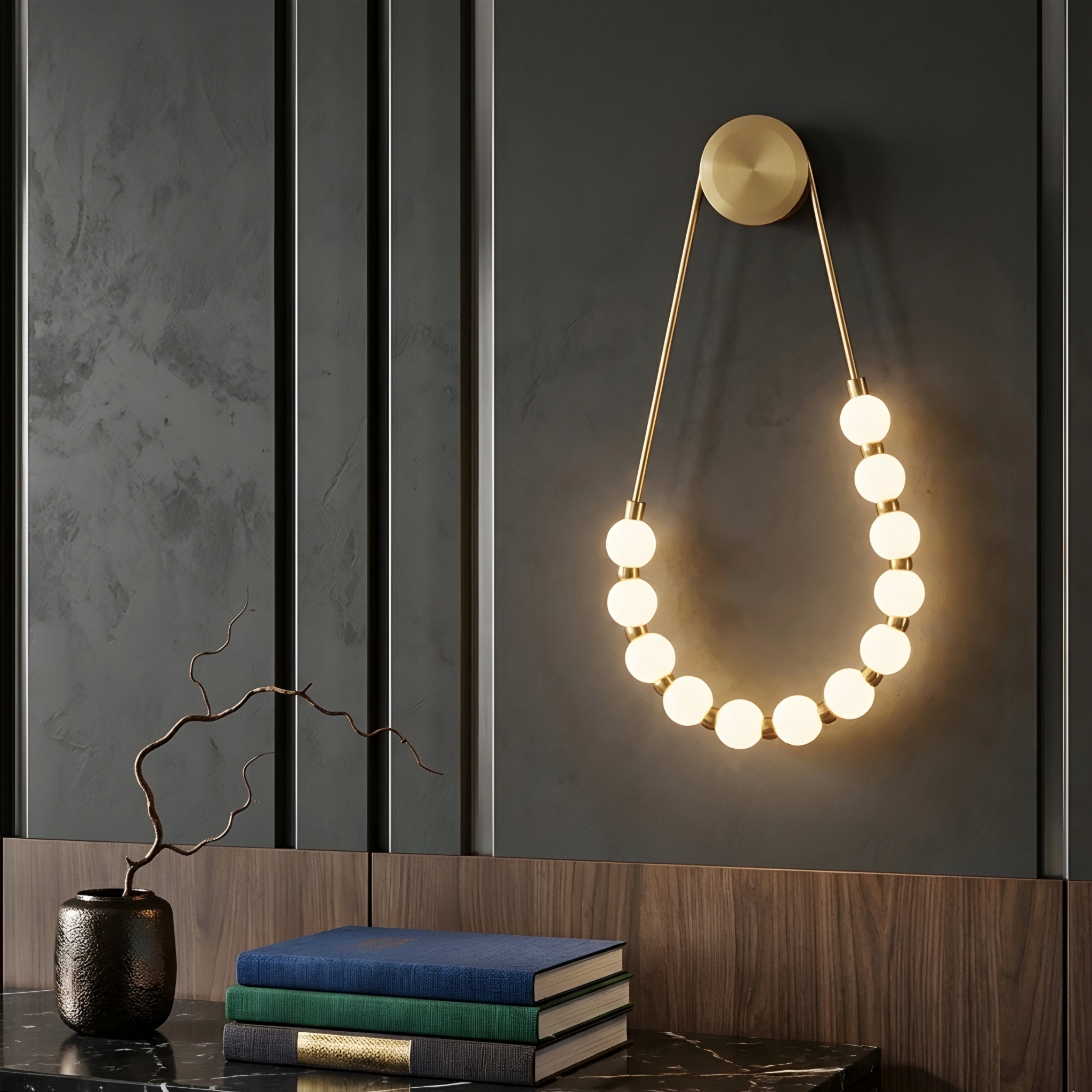 Perlan Beaded Wall Sconce – Modern Brass Gold Glass Globe Decorative Lighting Bedroom Living Room