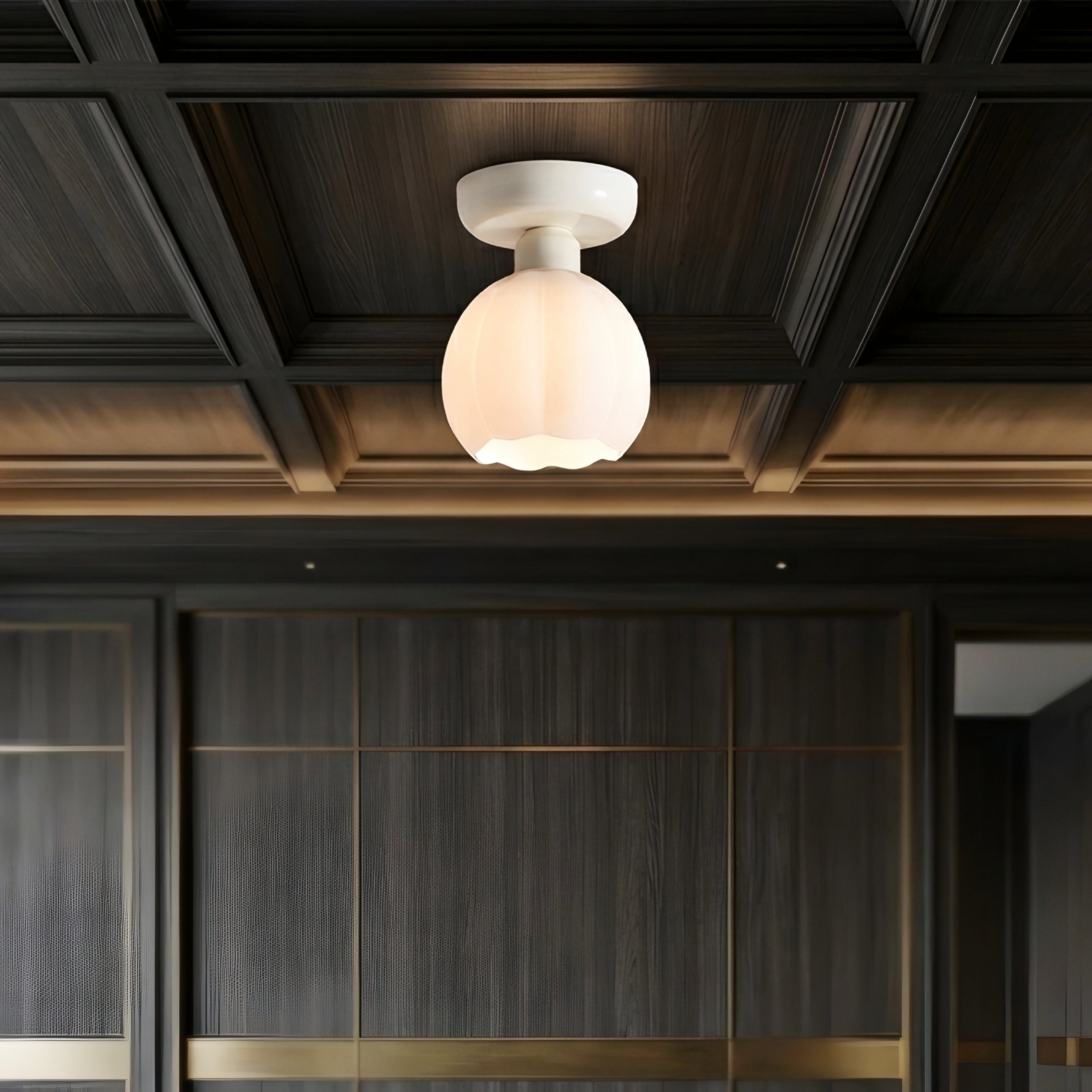Petalia Flush Mount Ceiling Light – Modern Frosted Glass Shade Green Base Decorative Lighting Bedroom Kitchen
