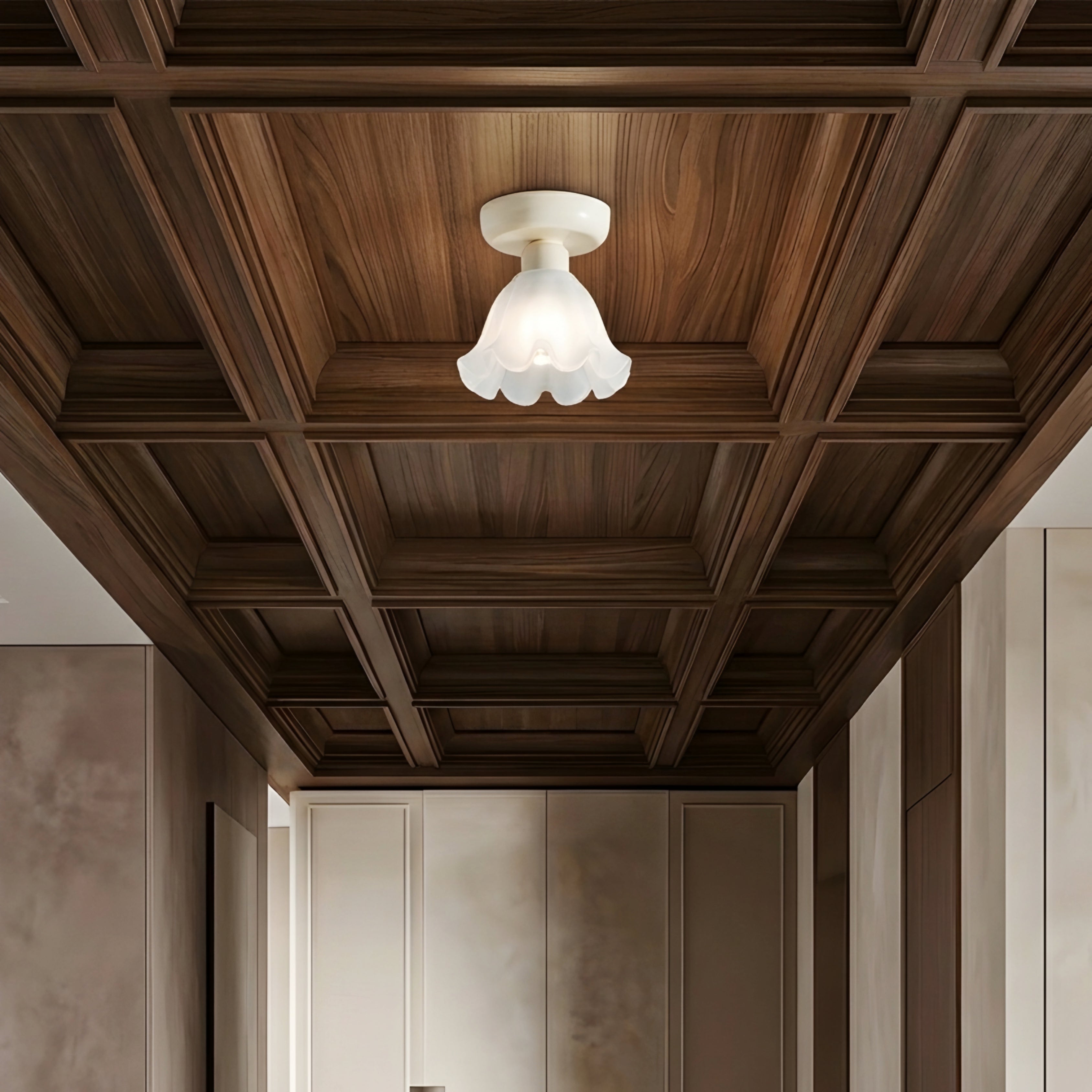 Petalia Flush Mount Ceiling Light – Modern Frosted Glass Shade Green Base Decorative Lighting Bedroom Kitchen