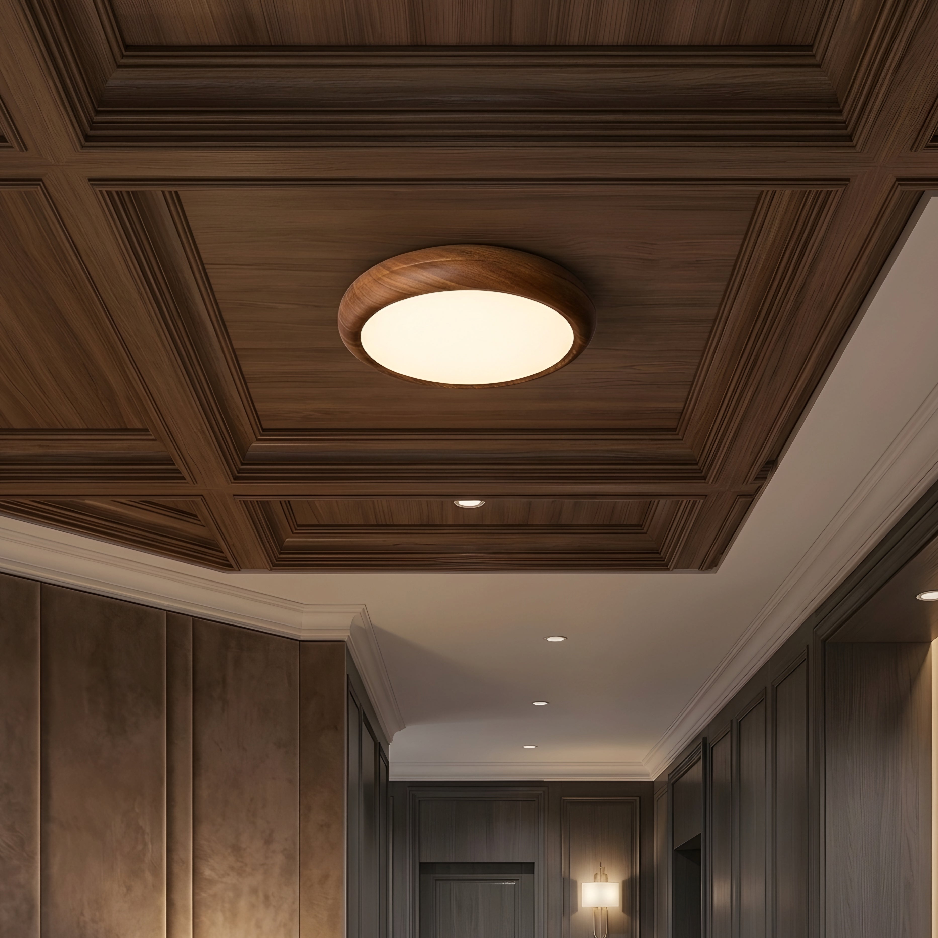 Granlux Flush Mount Ceiling Light – LED Round Wood Grain Bedroom Living Room Decorative Lighting