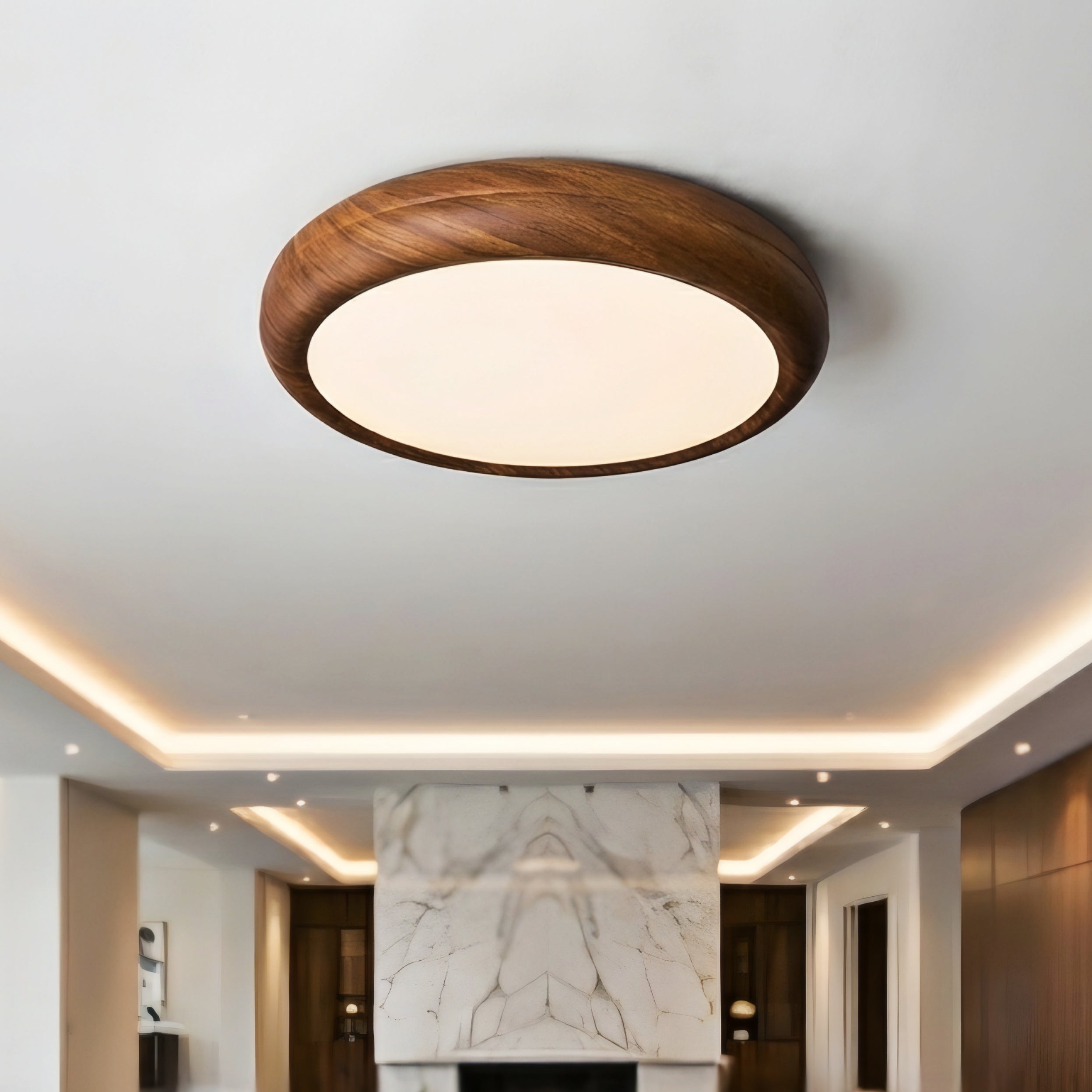 Granlux Flush Mount Ceiling Light – LED Round Wood Grain Bedroom Living Room Decorative Lighting