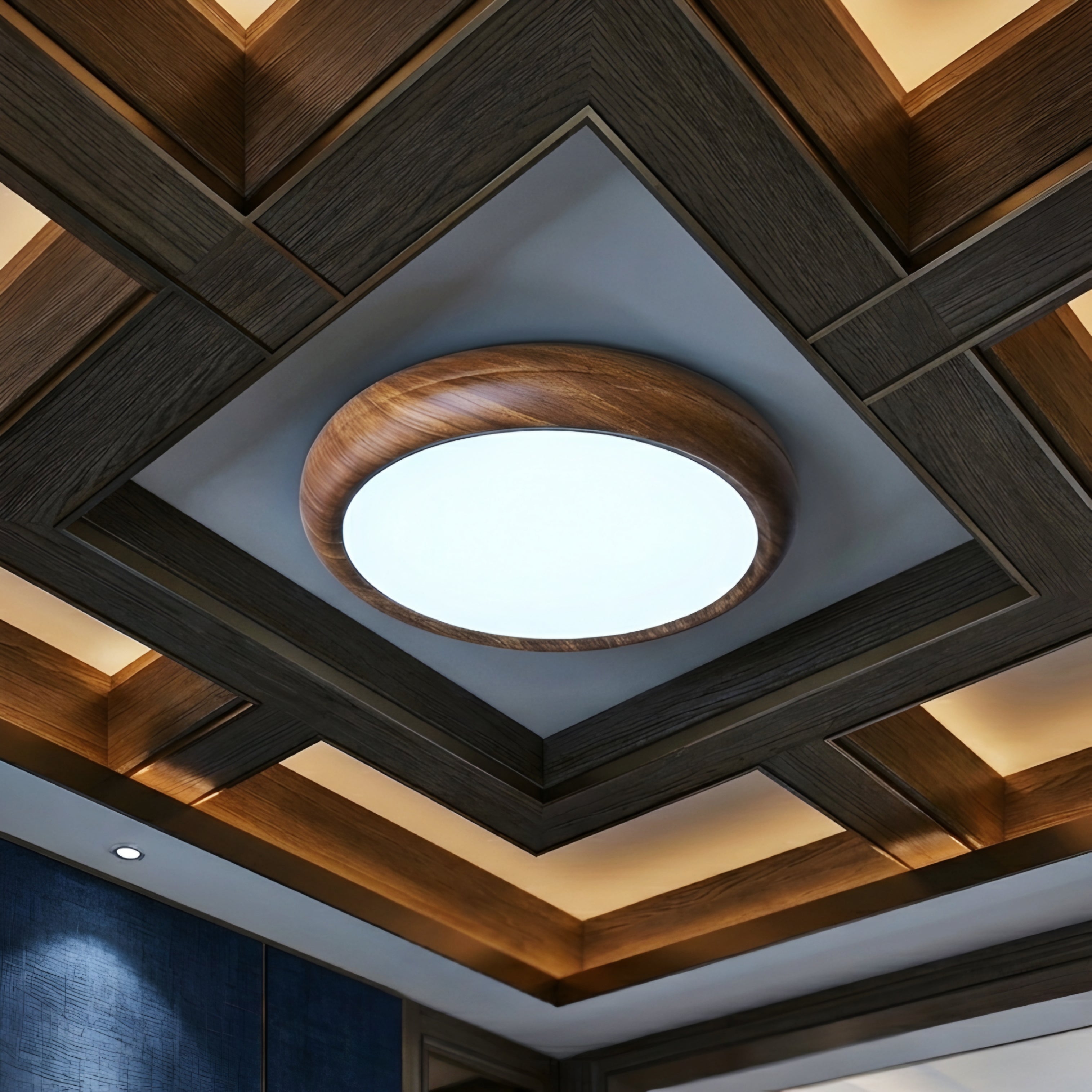 Granlux Flush Mount Ceiling Light – LED Round Wood Grain Bedroom Living Room Decorative Lighting