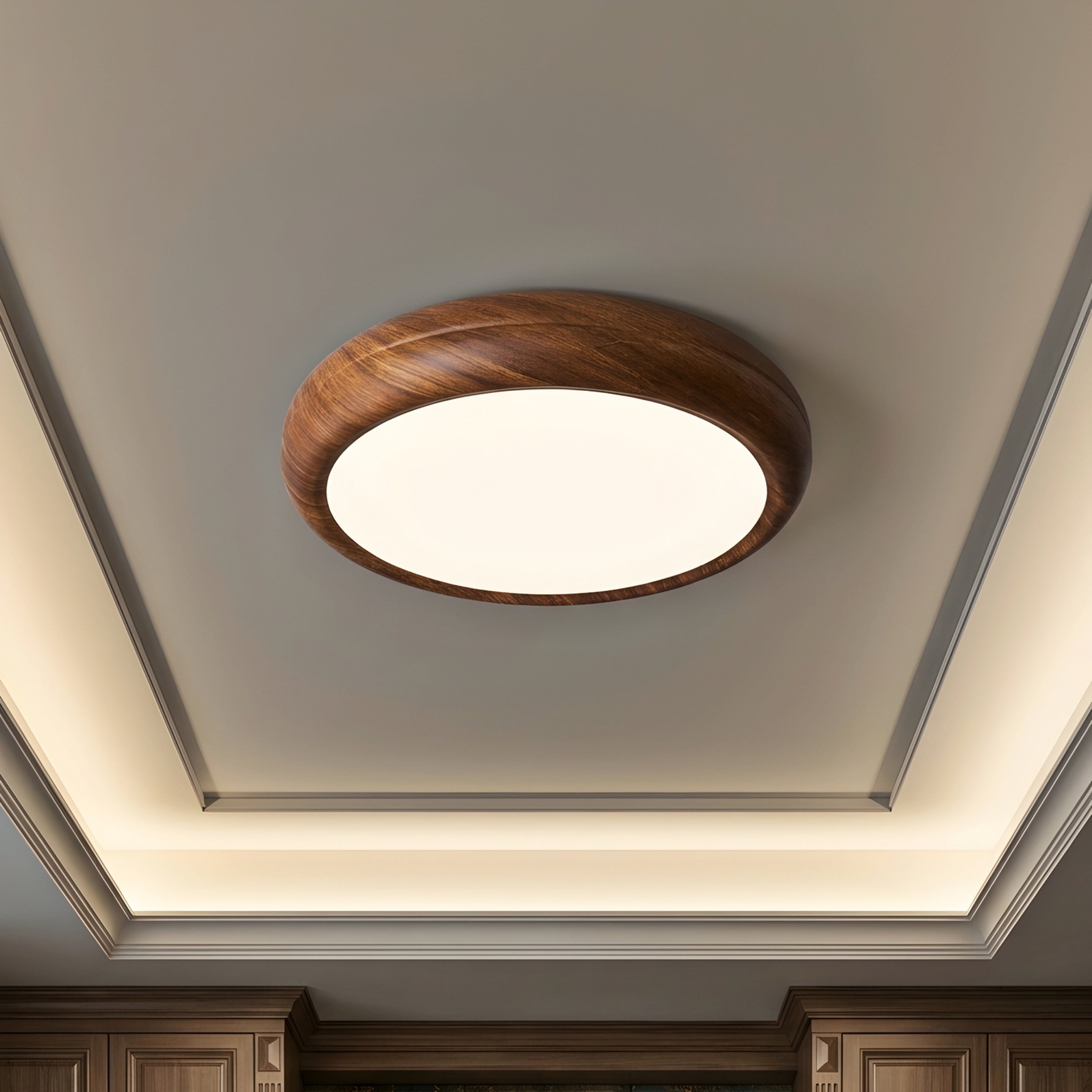 Granlux Flush Mount Ceiling Light – LED Round Wood Grain Bedroom Living Room Decorative Lighting