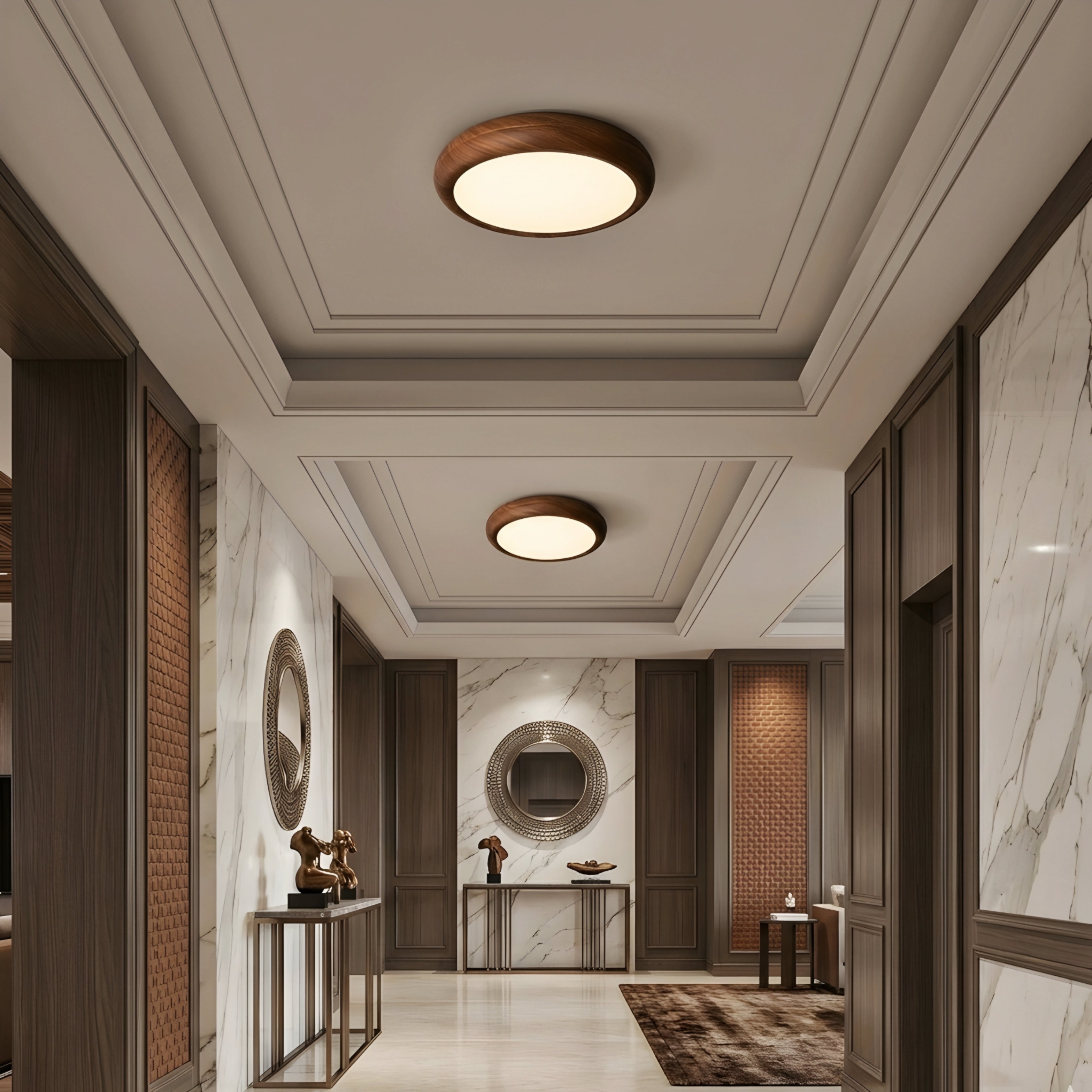 Granlux Flush Mount Ceiling Light – LED Round Wood Grain Bedroom Living Room Decorative Lighting