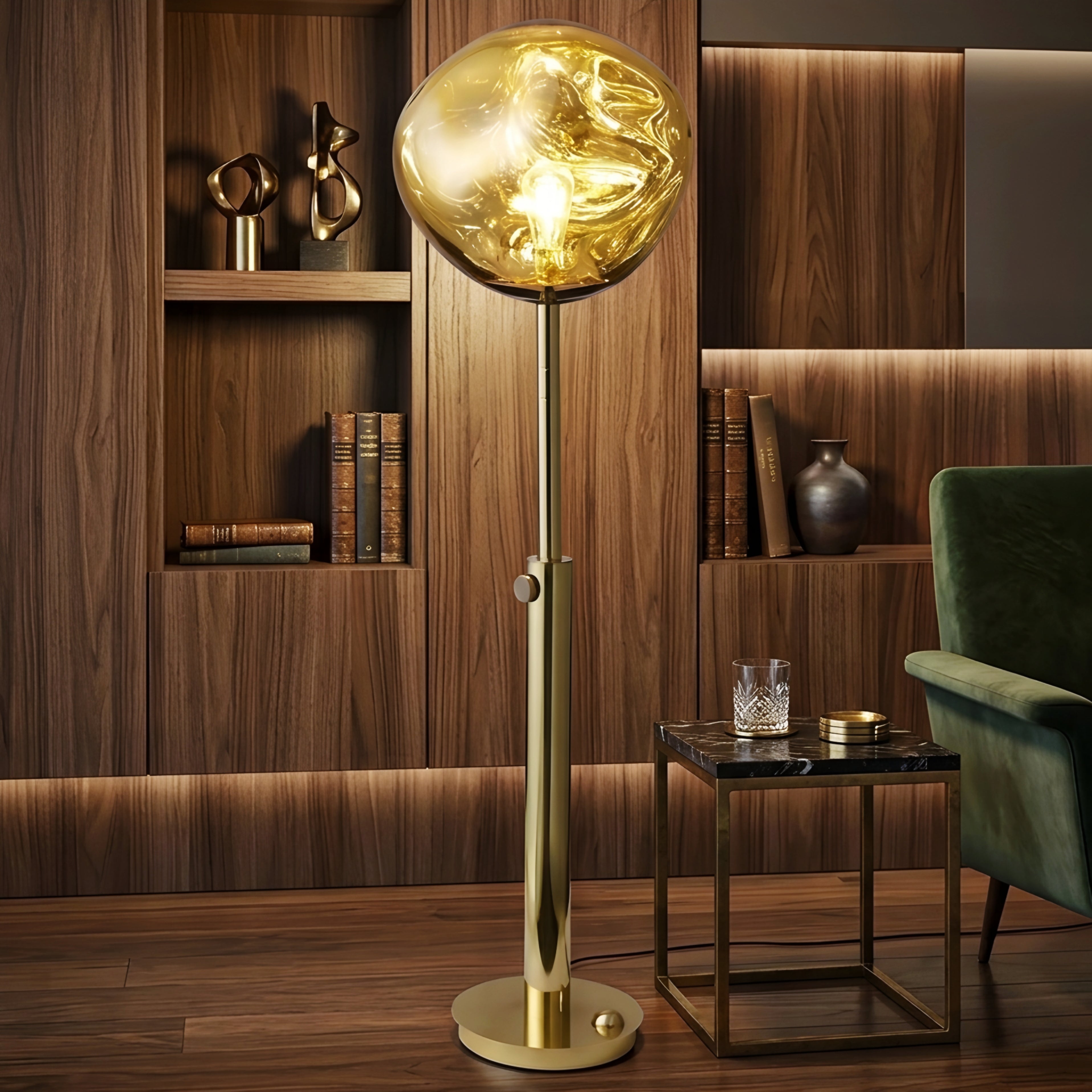 Orben Glass Floor Lamp – Modern Living Room Standing Light Adjustable Chrome Bedroom Decorative Lighting
