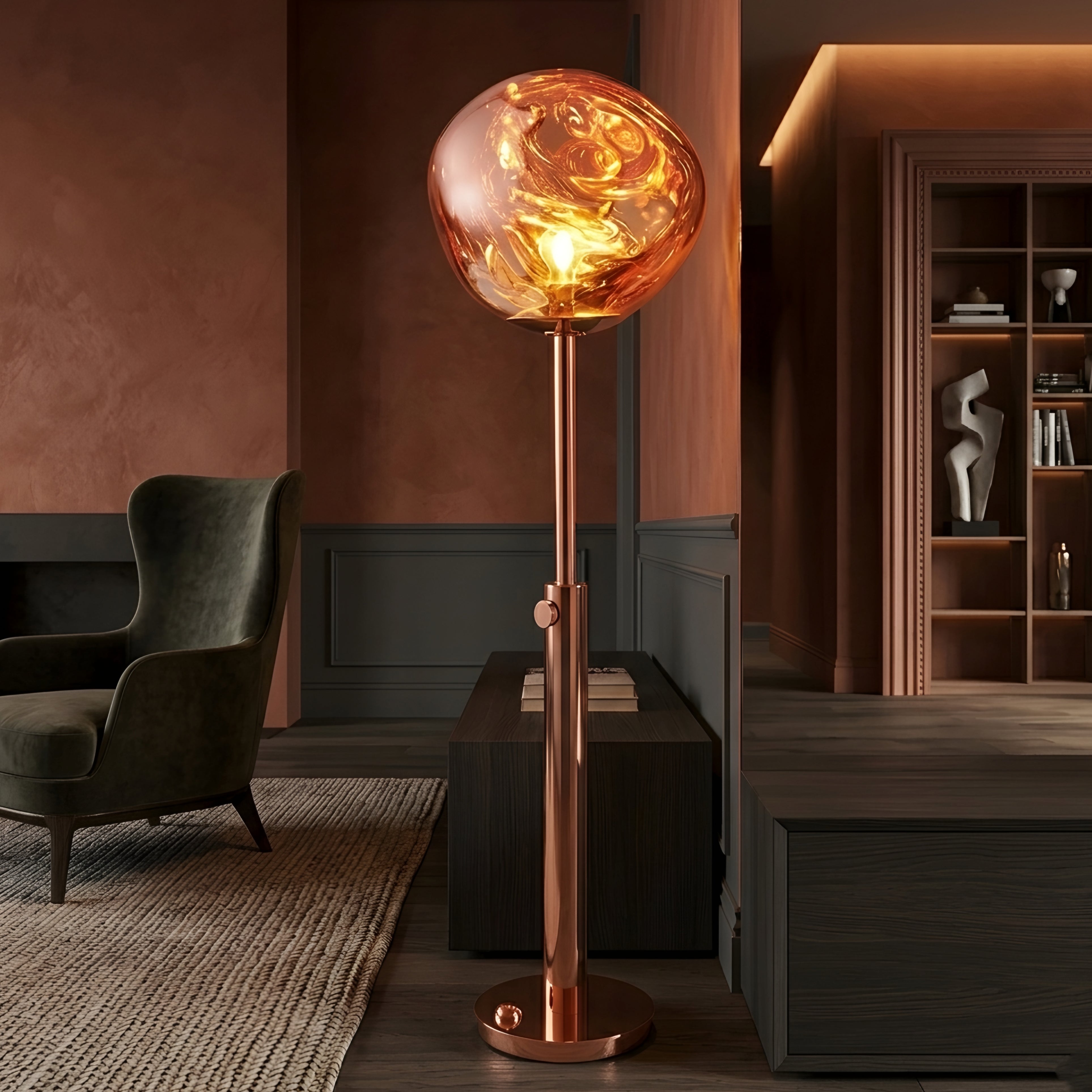 Orben Glass Floor Lamp – Modern Living Room Standing Light Adjustable Chrome Bedroom Decorative Lighting