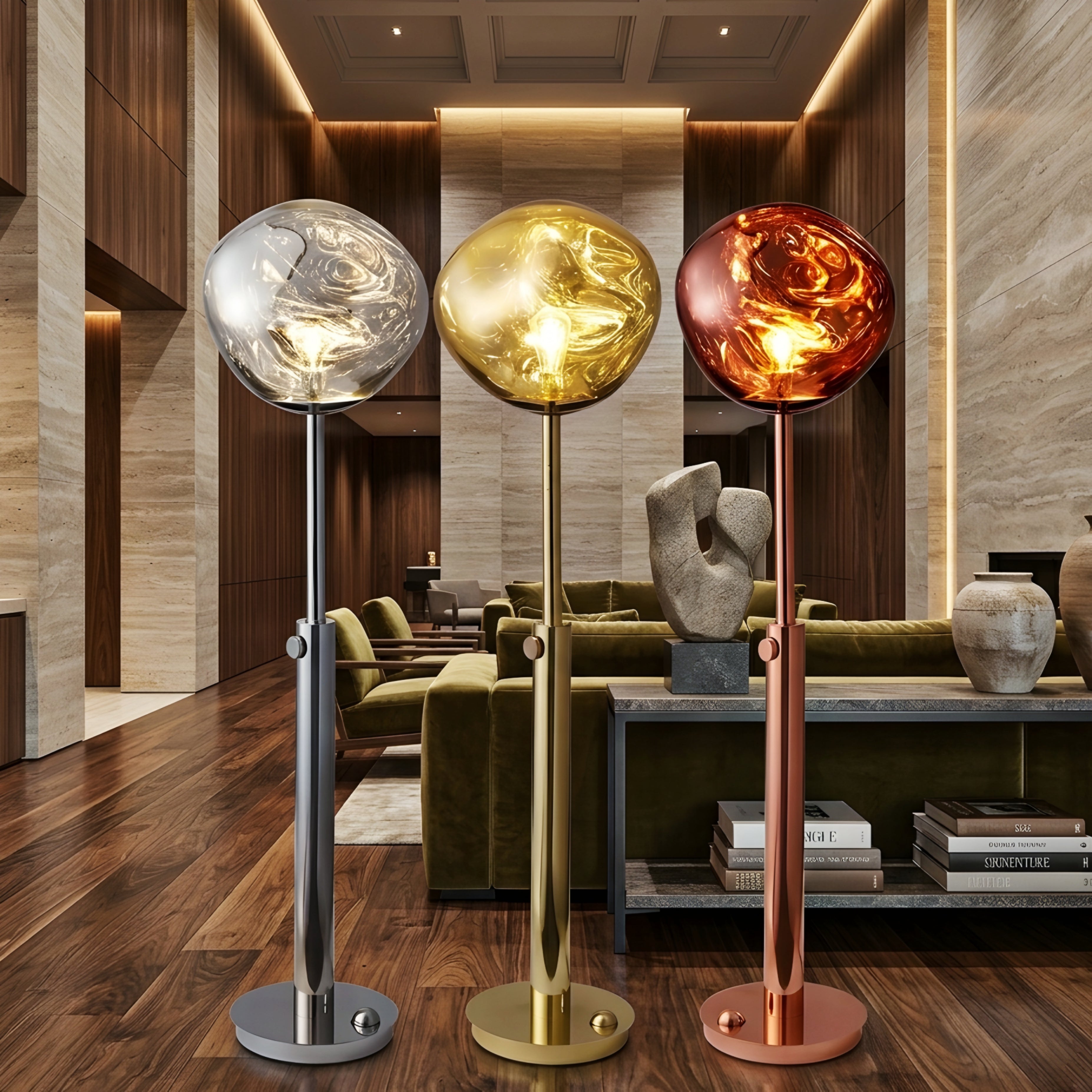 Orben Glass Floor Lamp – Modern Living Room Standing Light Adjustable Chrome Bedroom Decorative Lighting