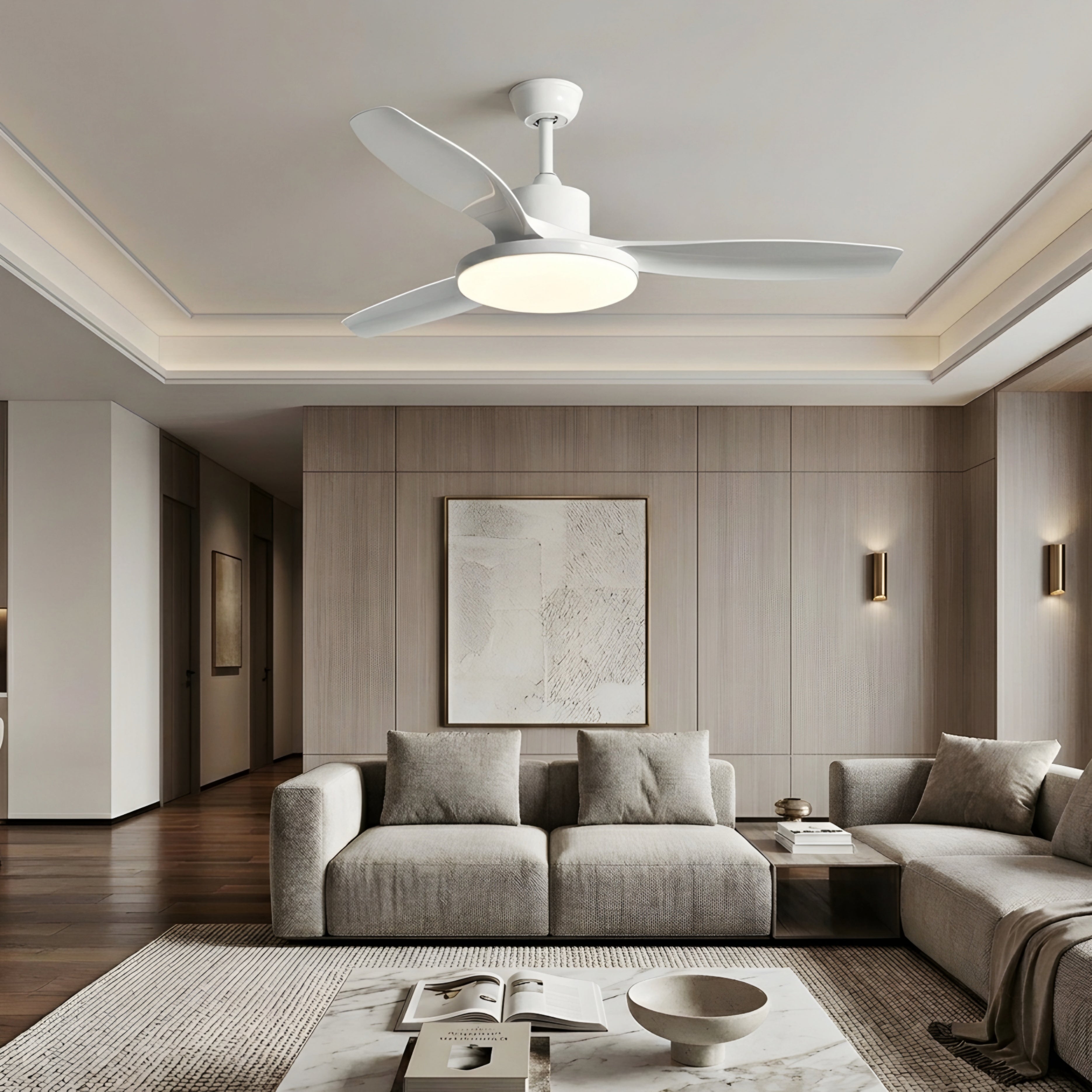 Breckton Ceiling Fan Light – Modern Wood Blade LED Living Room Bedroom Decorative Lighting Fixture Green
