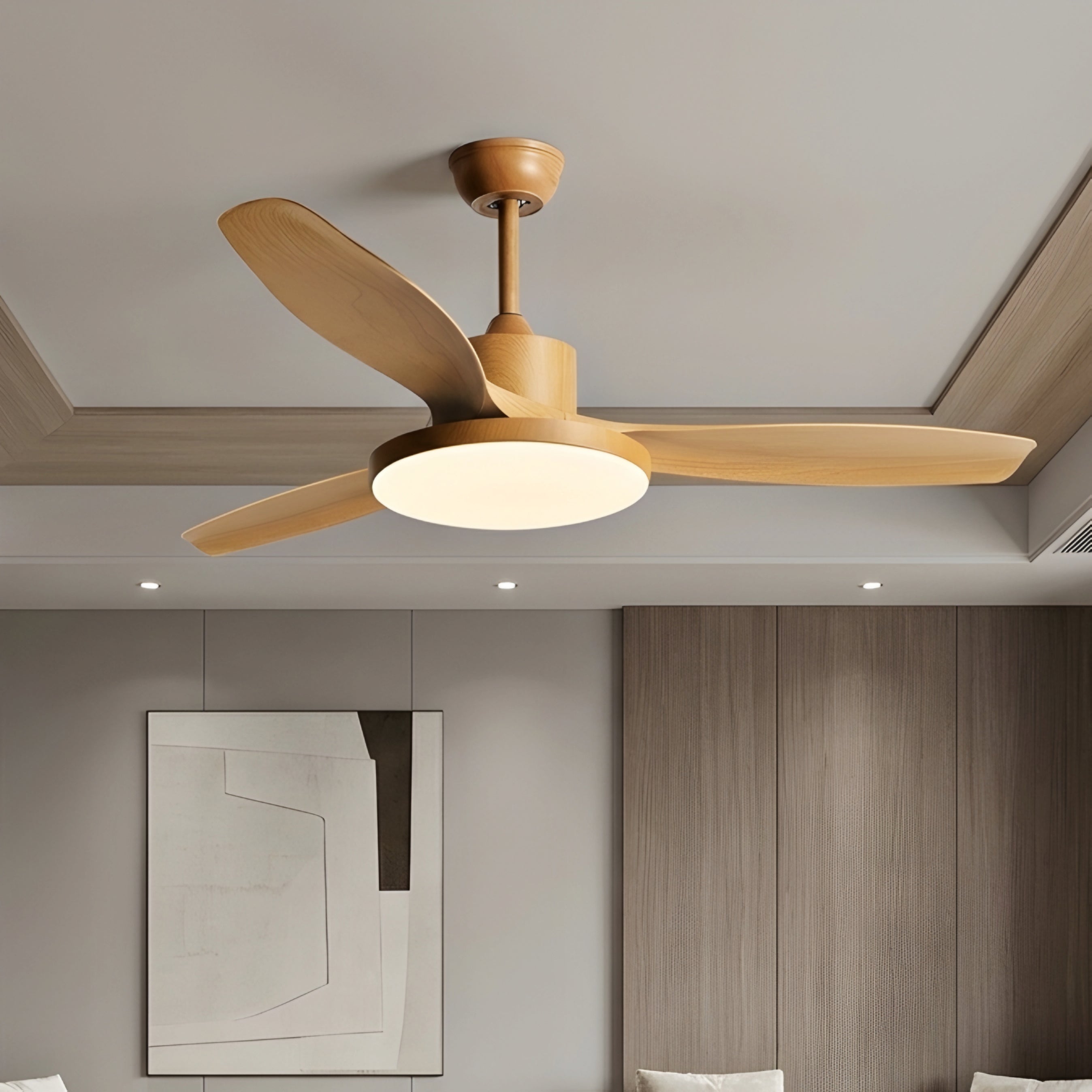 Breckton Ceiling Fan Light – Modern Wood Blade LED Living Room Bedroom Decorative Lighting Fixture Green