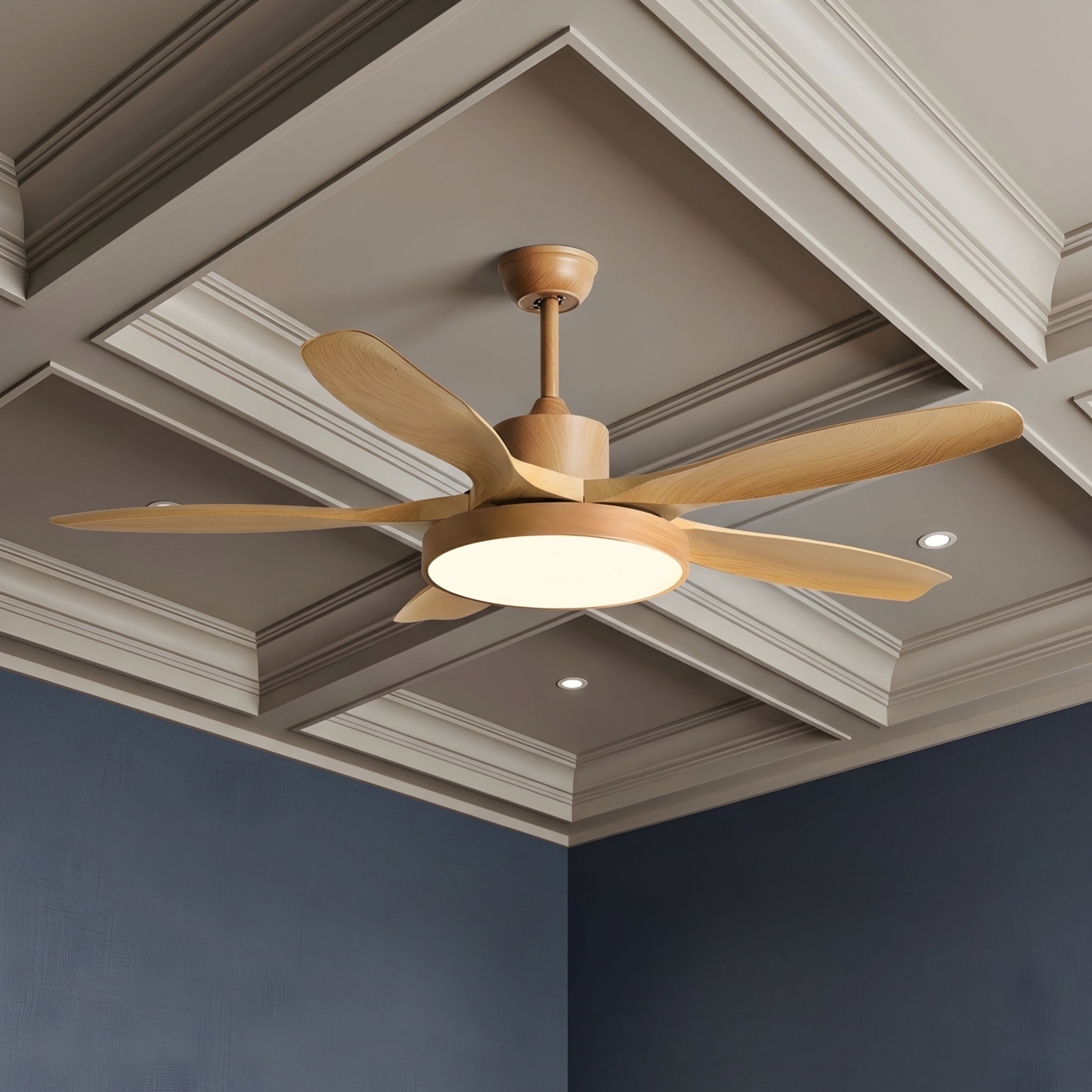 Breckton Ceiling Fan Light – Modern Wood Blade LED Living Room Bedroom Decorative Lighting Fixture Green
