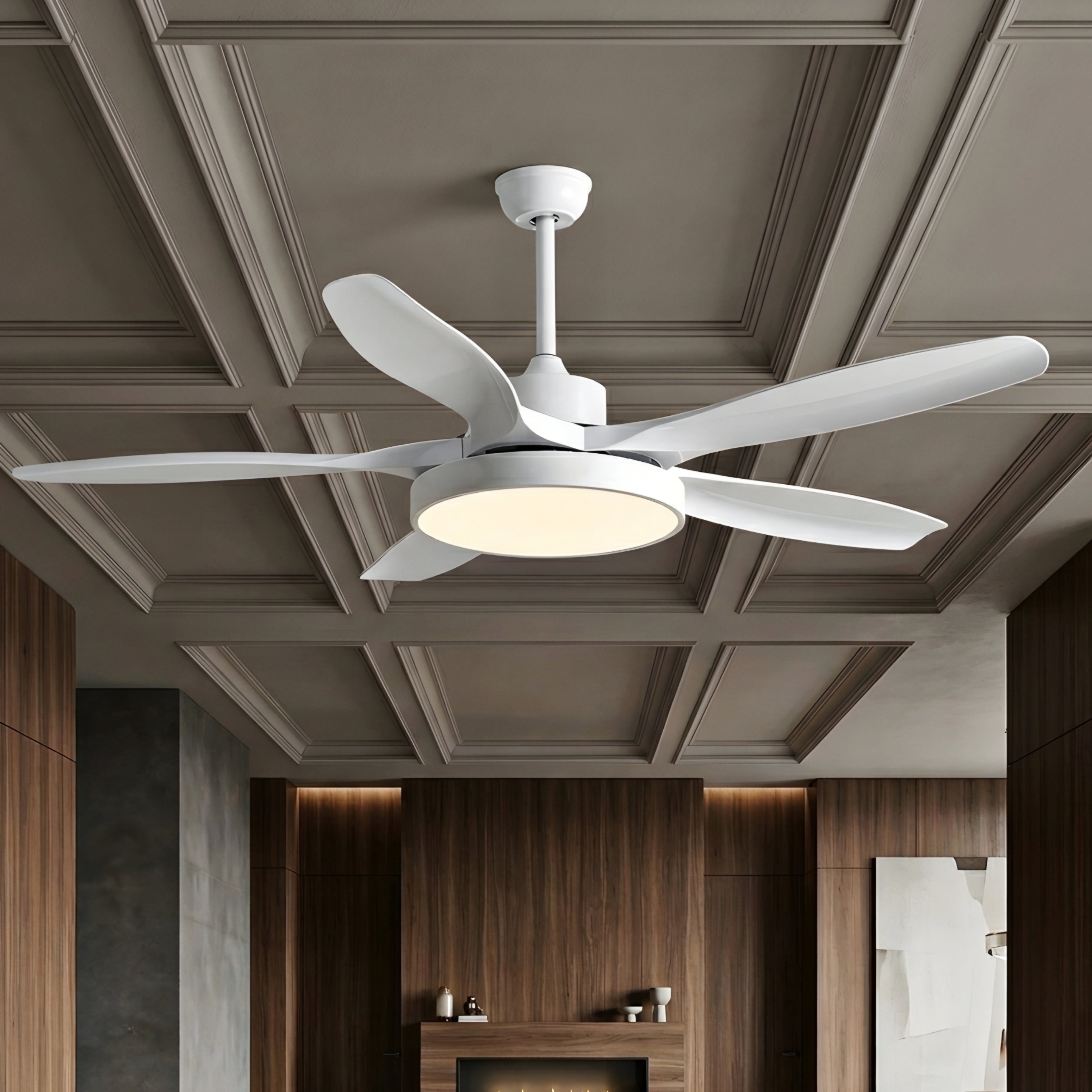 Breckton Ceiling Fan Light – Modern Wood Blade LED Living Room Bedroom Decorative Lighting Fixture Green