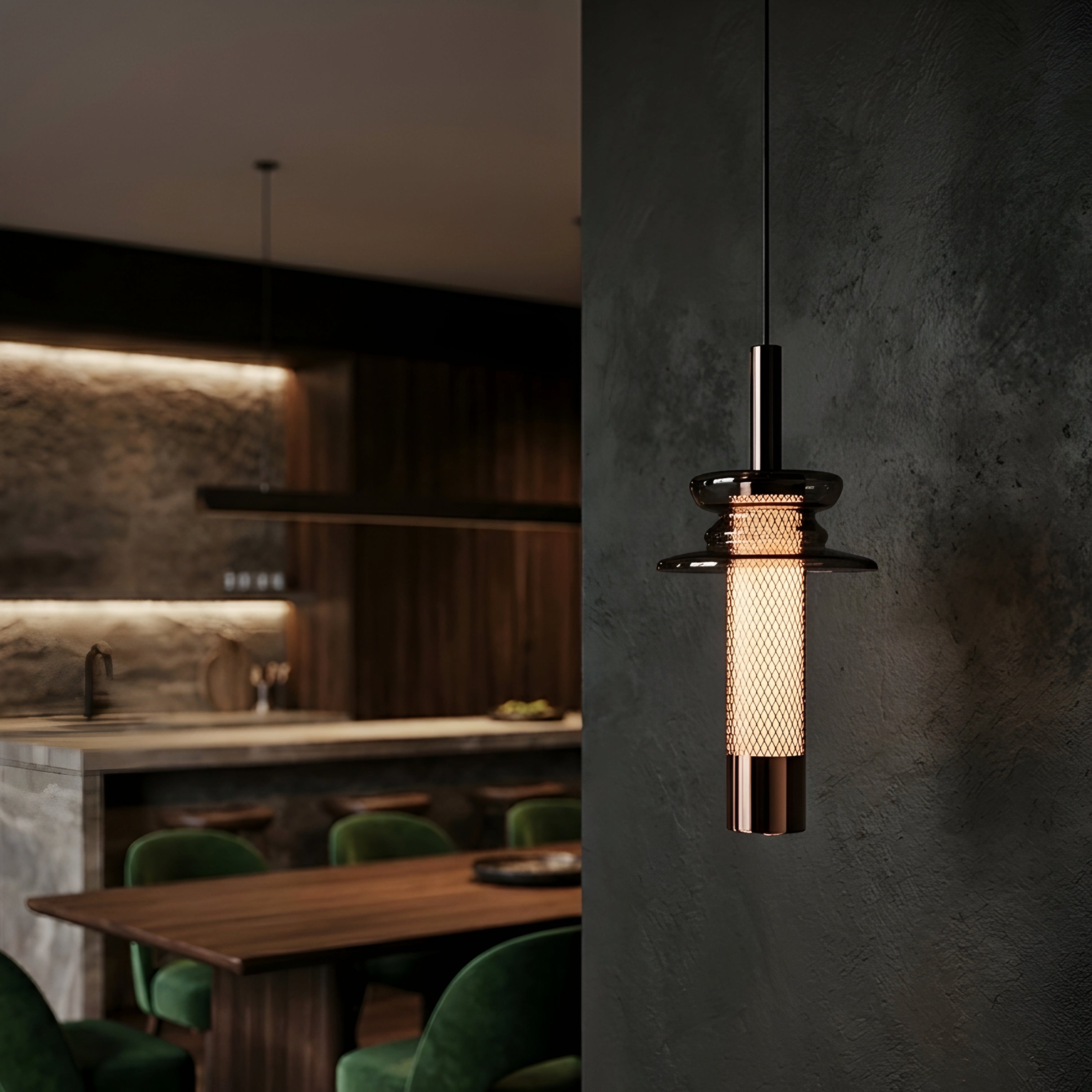 Meshlen Cylinder Pendant Light – Industrial Black Metal Mesh Hanging Ceiling Fixture Kitchen Island Bar
