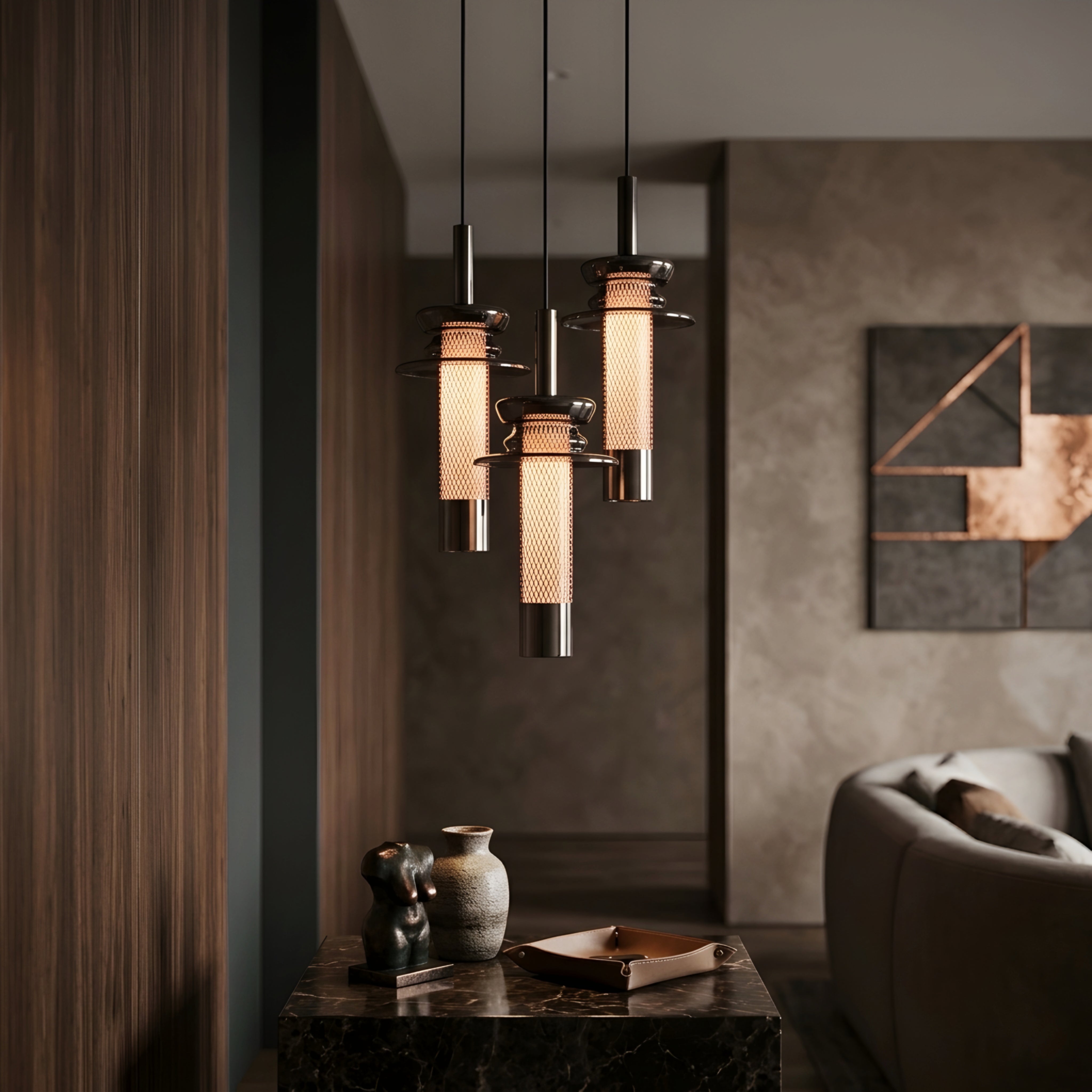 Meshlen Cylinder Pendant Light – Industrial Black Metal Mesh Hanging Ceiling Fixture Kitchen Island Bar