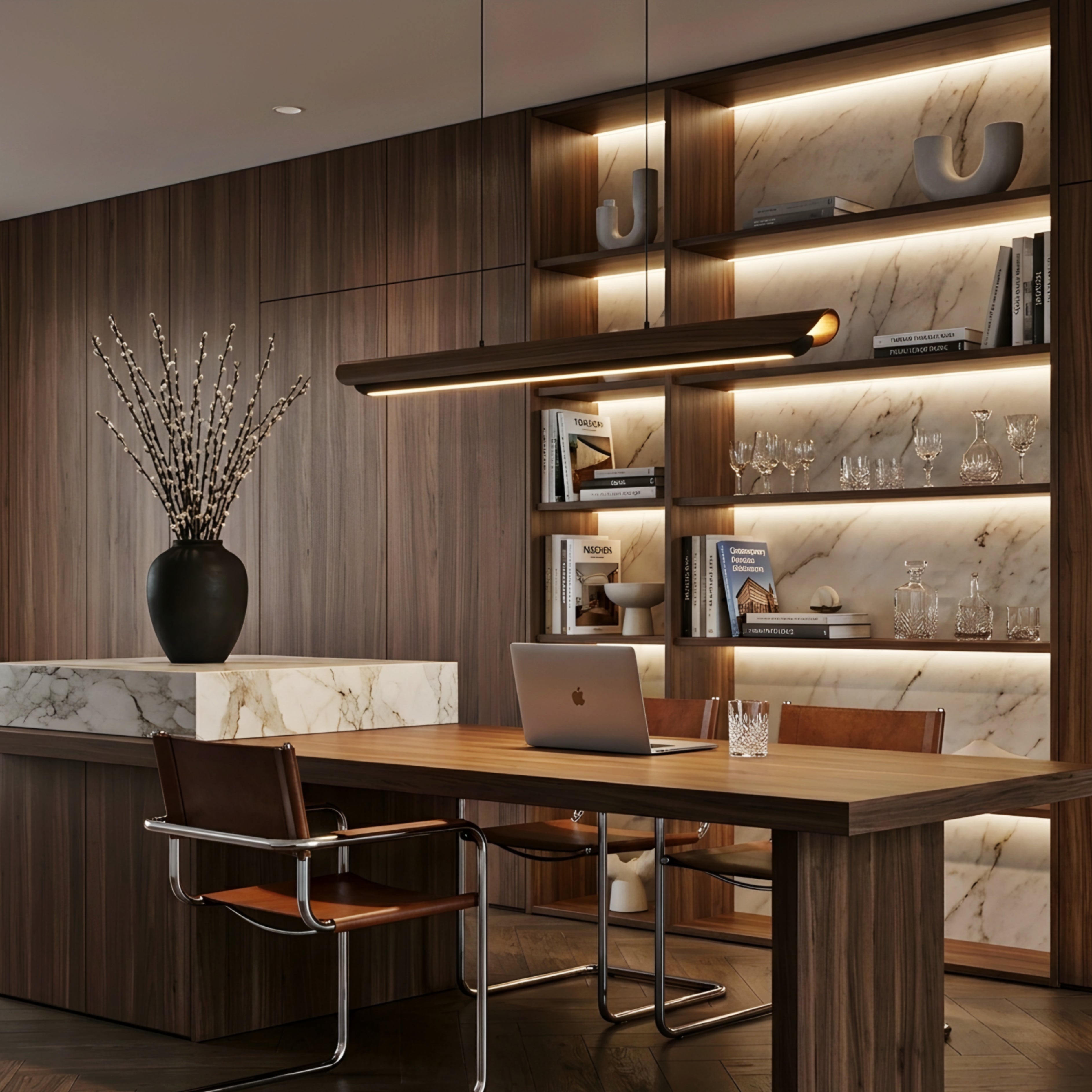 Strato Linear Pendant Light – LED Wood Minimalist Island Dining Room Kitchen Lighting Fixture