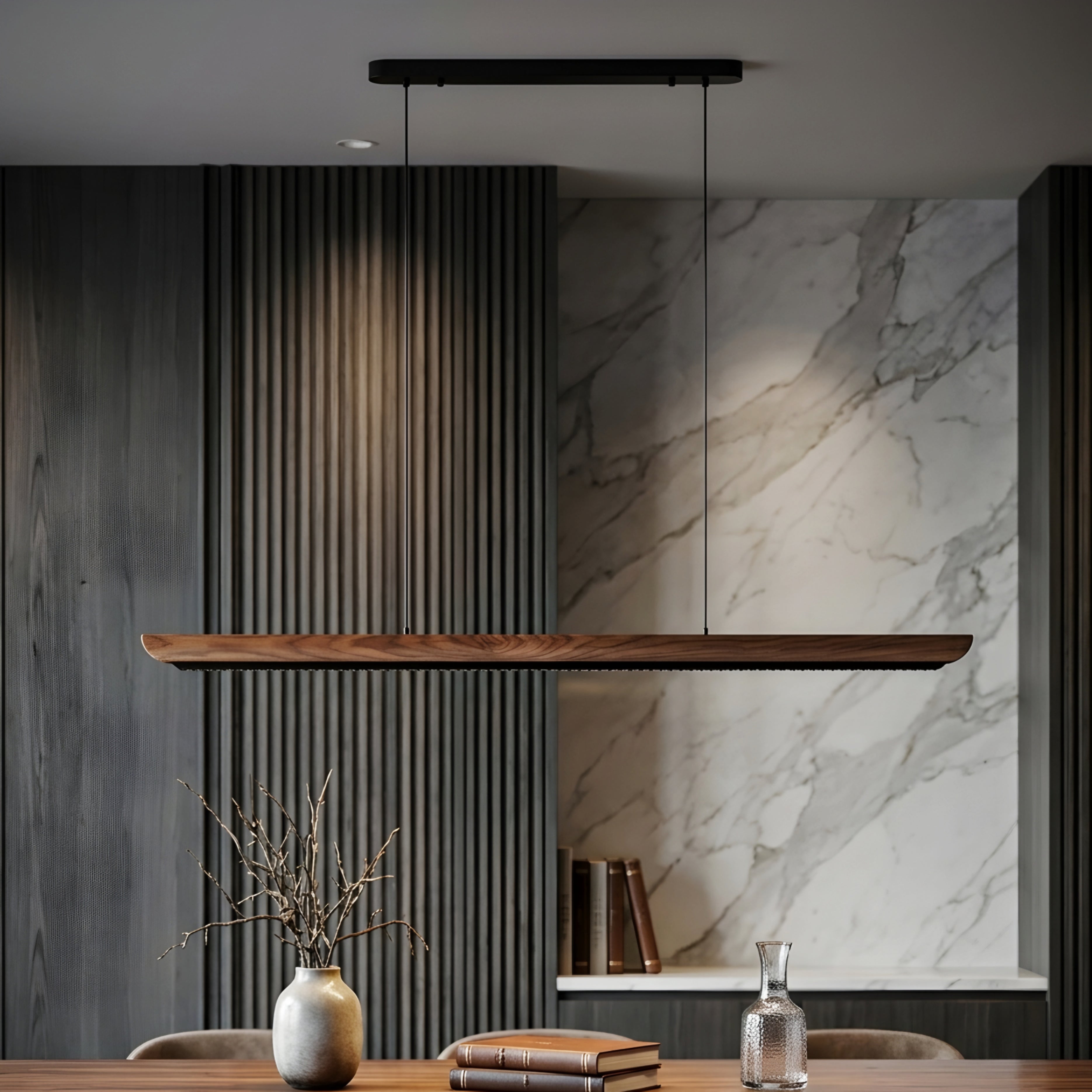 Strato Linear Pendant Light – LED Wood Minimalist Island Dining Room Kitchen Lighting Fixture