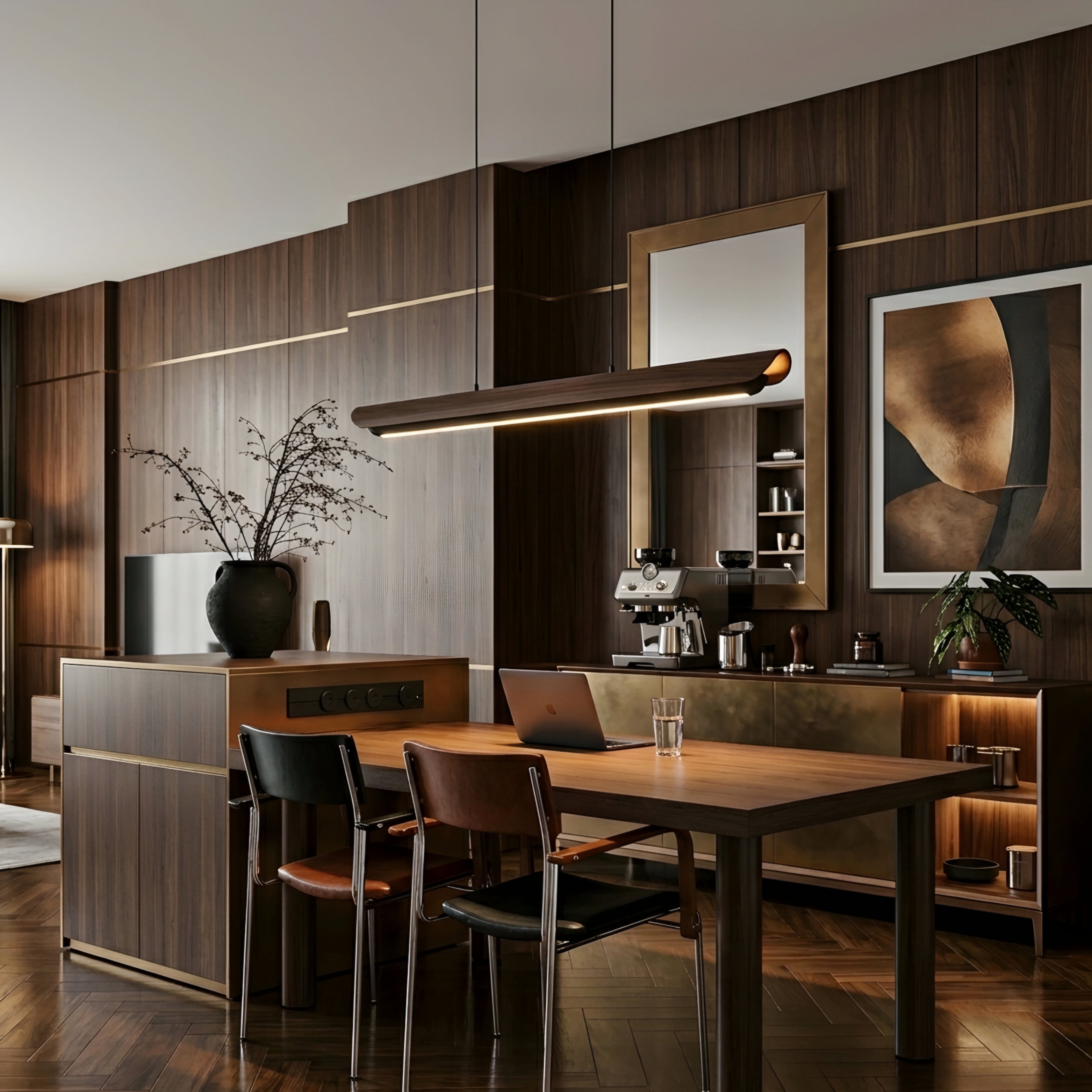 Strato Linear Pendant Light – LED Wood Minimalist Island Dining Room Kitchen Lighting Fixture