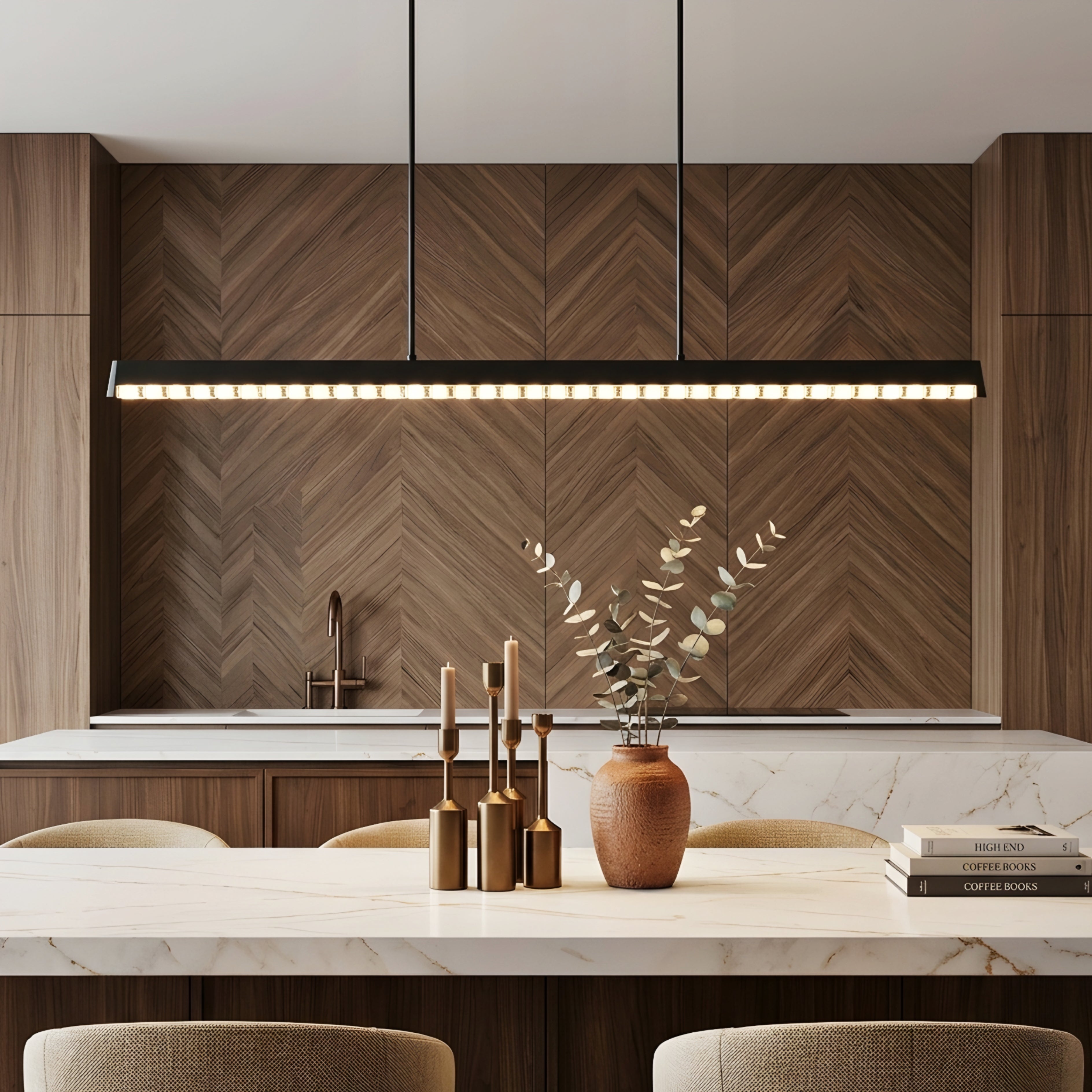 Stratum Linear Pendant Light – LED Modern Dining Room Kitchen Island Ceiling Lighting Fixture Black