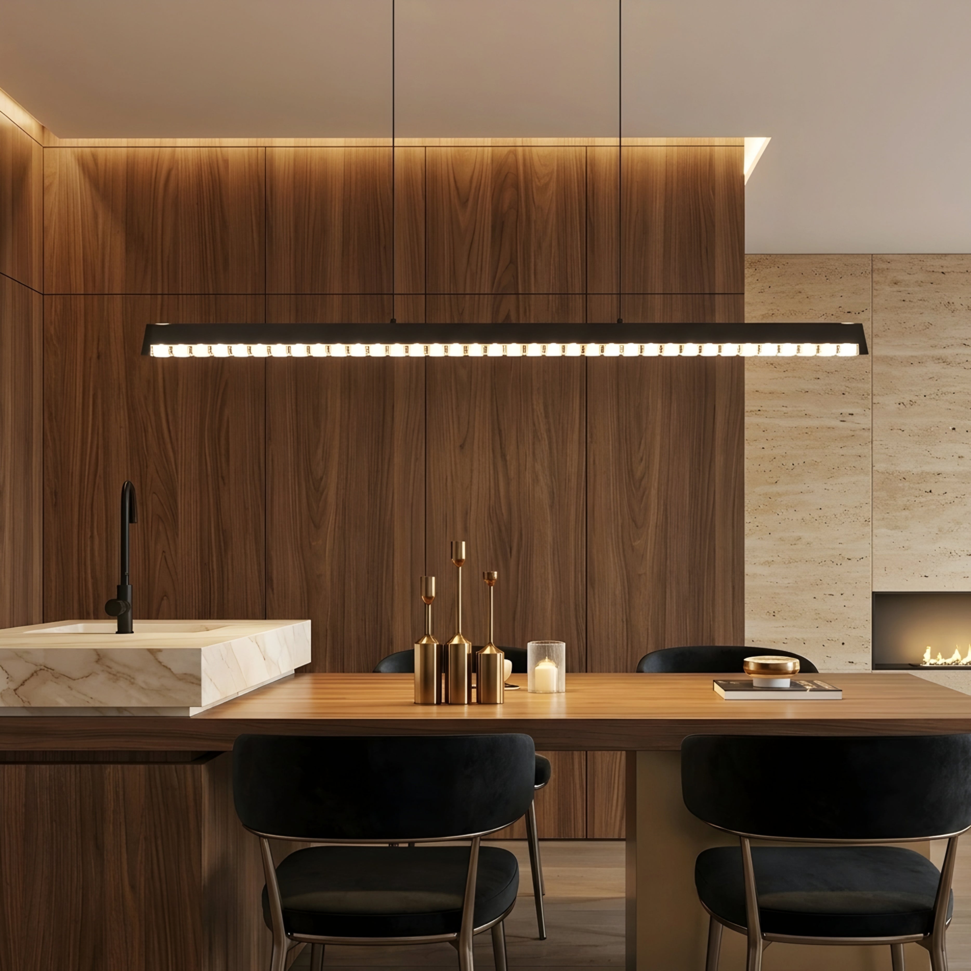 Stratum Linear Pendant Light – LED Modern Dining Room Kitchen Island Ceiling Lighting Fixture Black