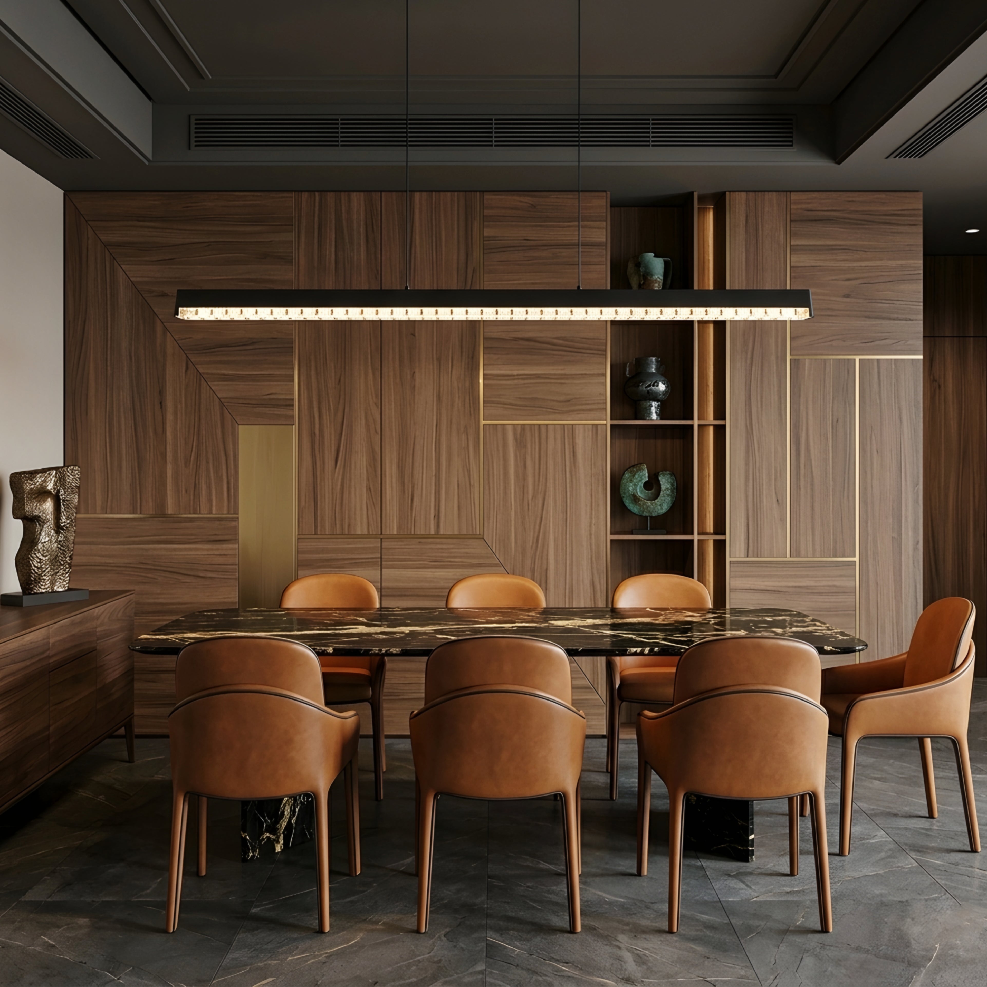 Stratum Linear Pendant Light – LED Modern Dining Room Kitchen Island Ceiling Lighting Fixture Black