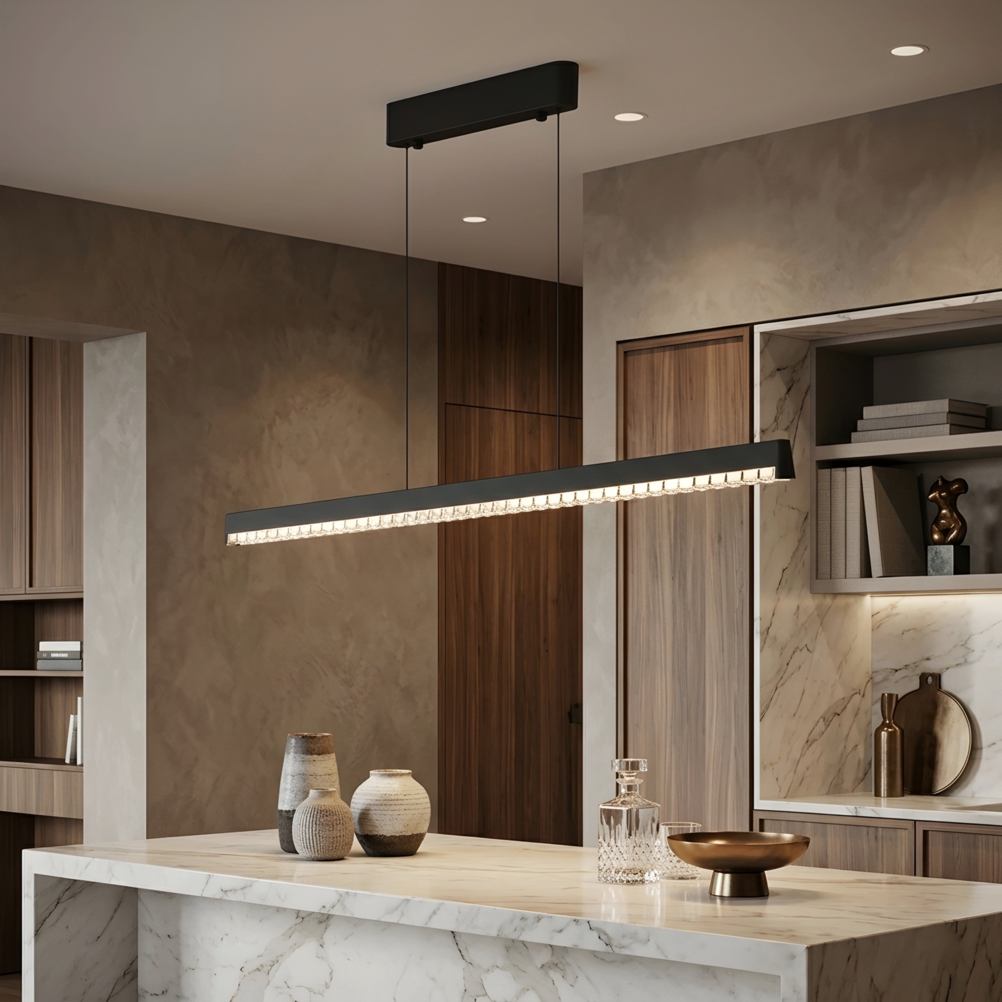 Stratum Linear Pendant Light – LED Modern Dining Room Kitchen Island Ceiling Lighting Fixture Black