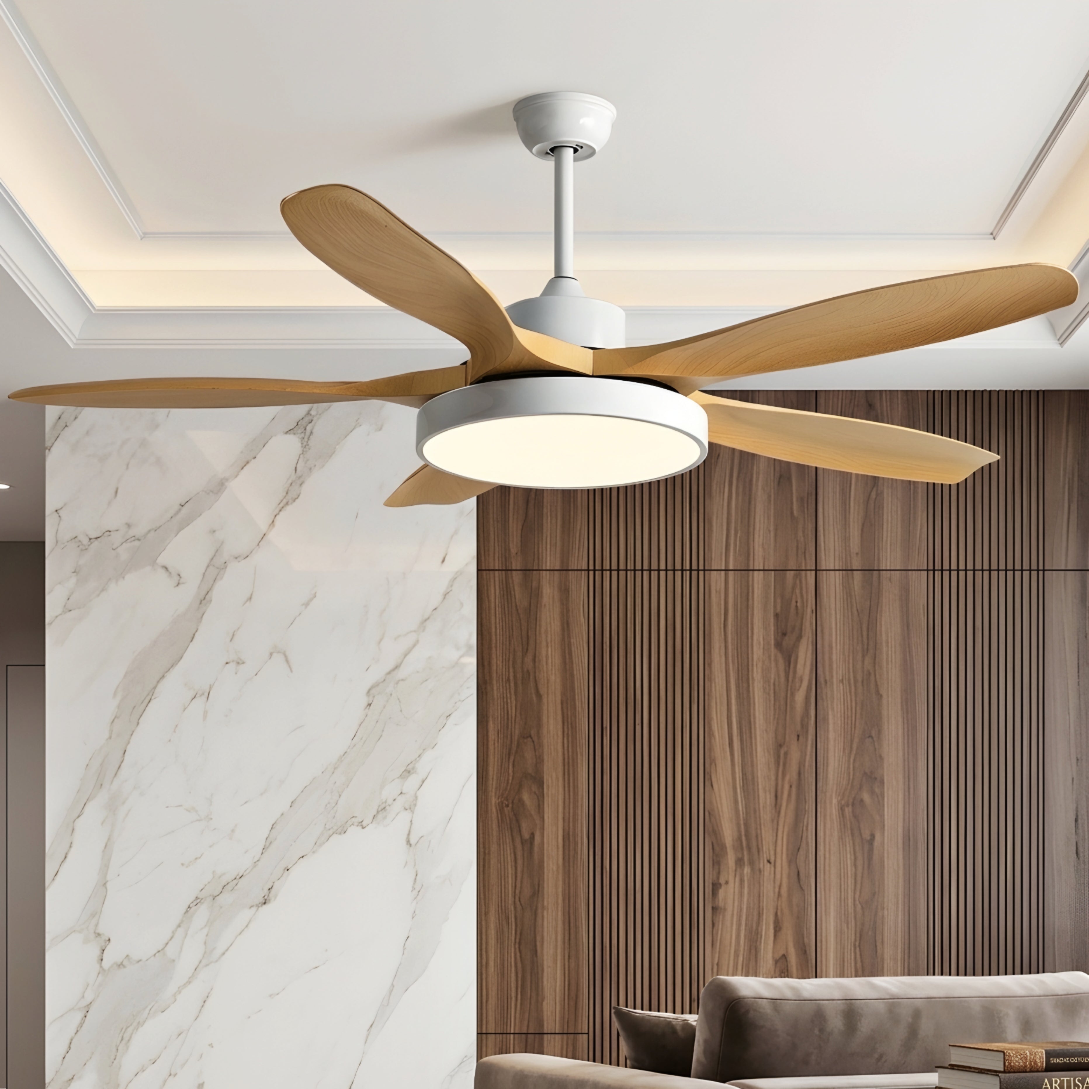 Bryndel Ceiling Fan – Modern Wood Blade Ceiling Fan Light Living Room Bedroom LED Integrated Remote Control