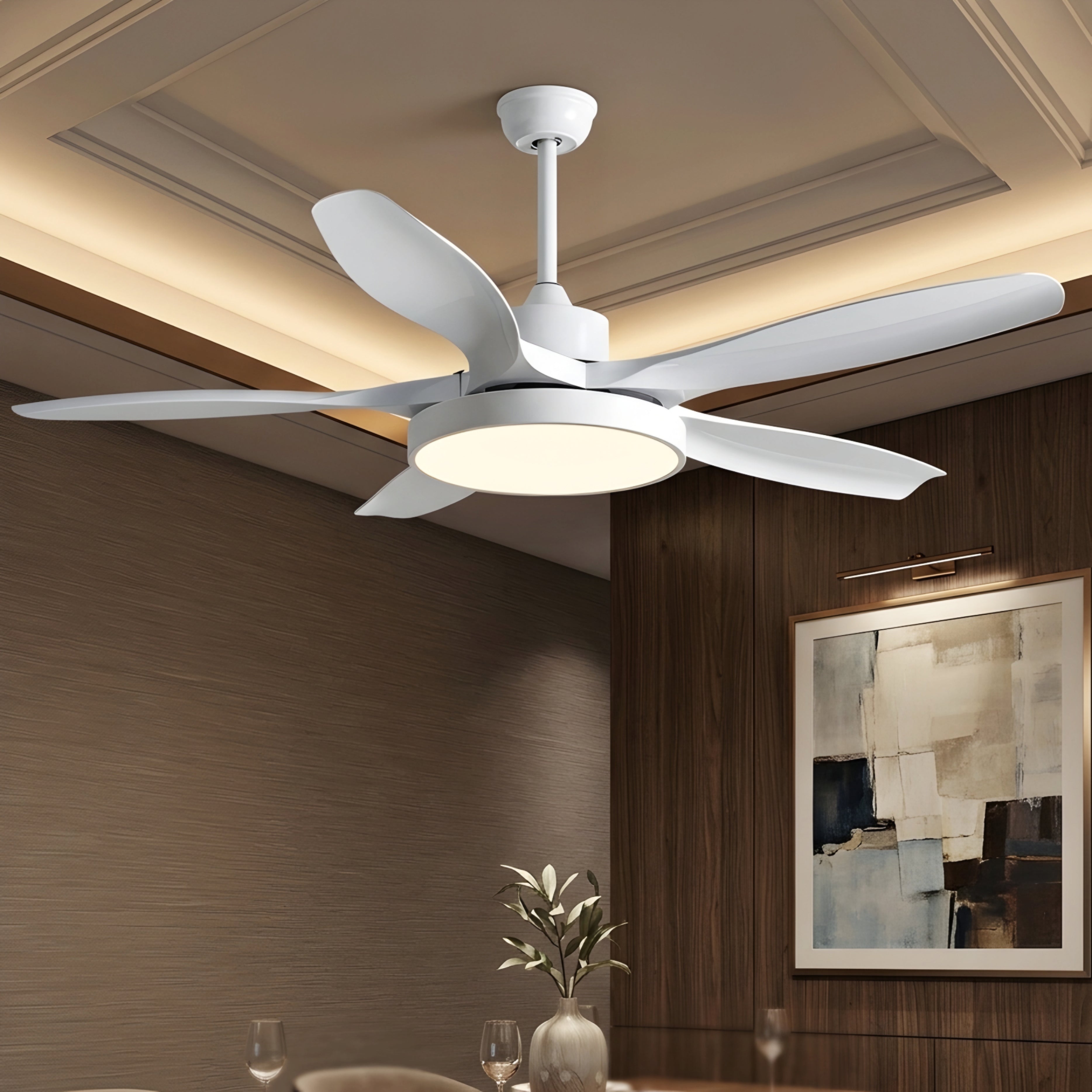Bryndel Ceiling Fan – Modern Wood Blade Ceiling Fan Light Living Room Bedroom LED Integrated Remote Control