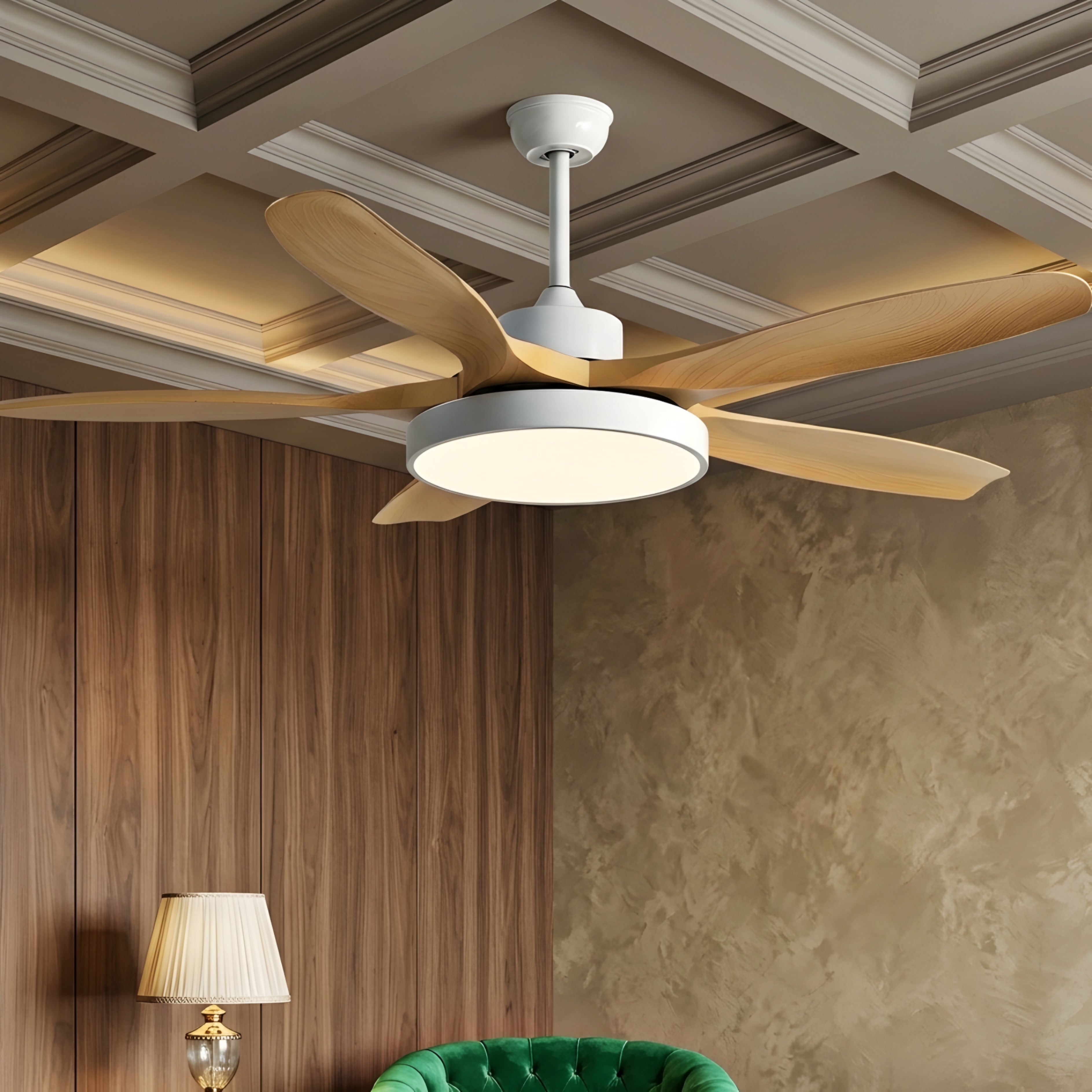 Bryndel Ceiling Fan – Modern Wood Blade Ceiling Fan Light Living Room Bedroom LED Integrated Remote Control