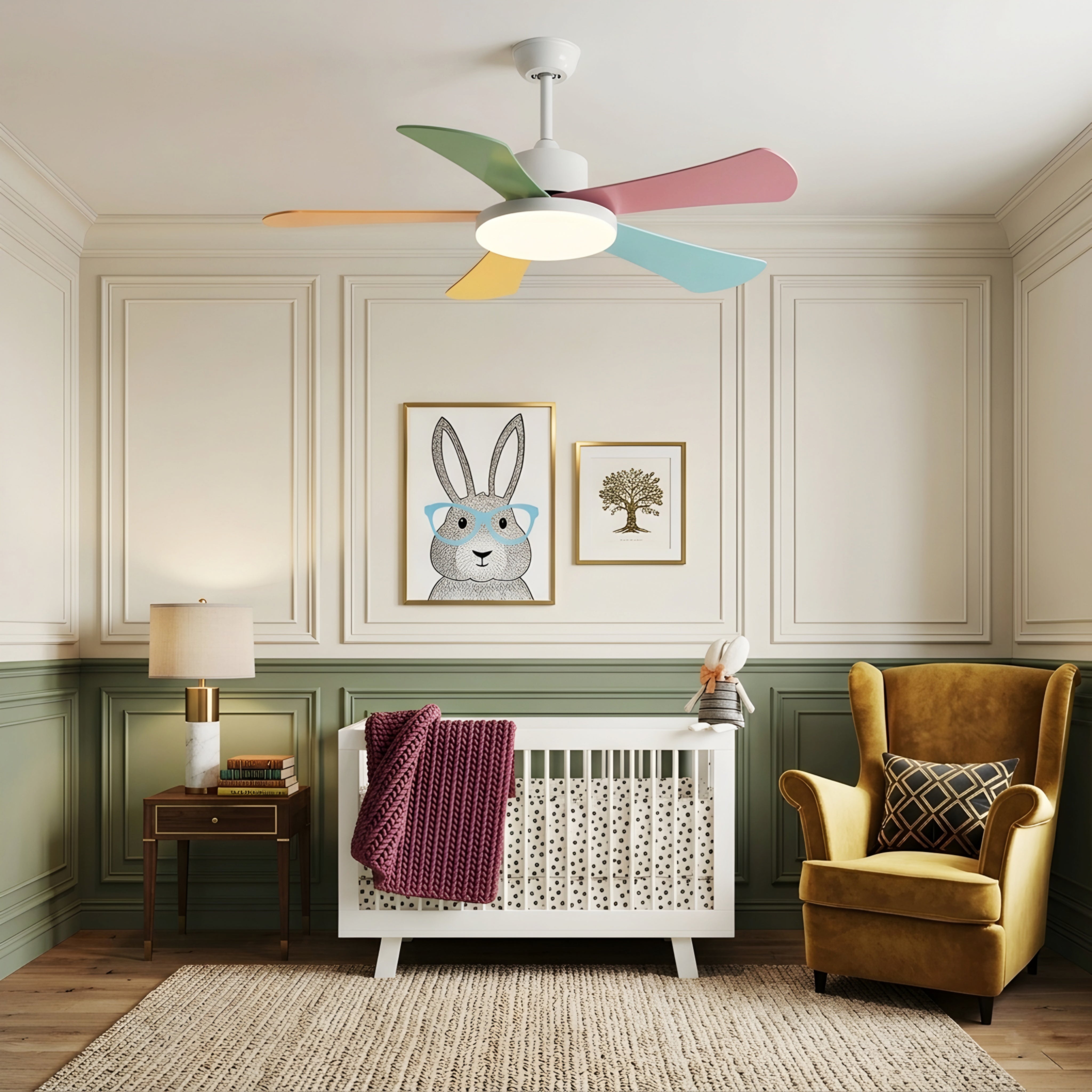 Chromia Pulse Ceiling Fan – Modern Colorful Blades LED Light Bedroom Kids Room Nursery Playroom Decorative Lighting