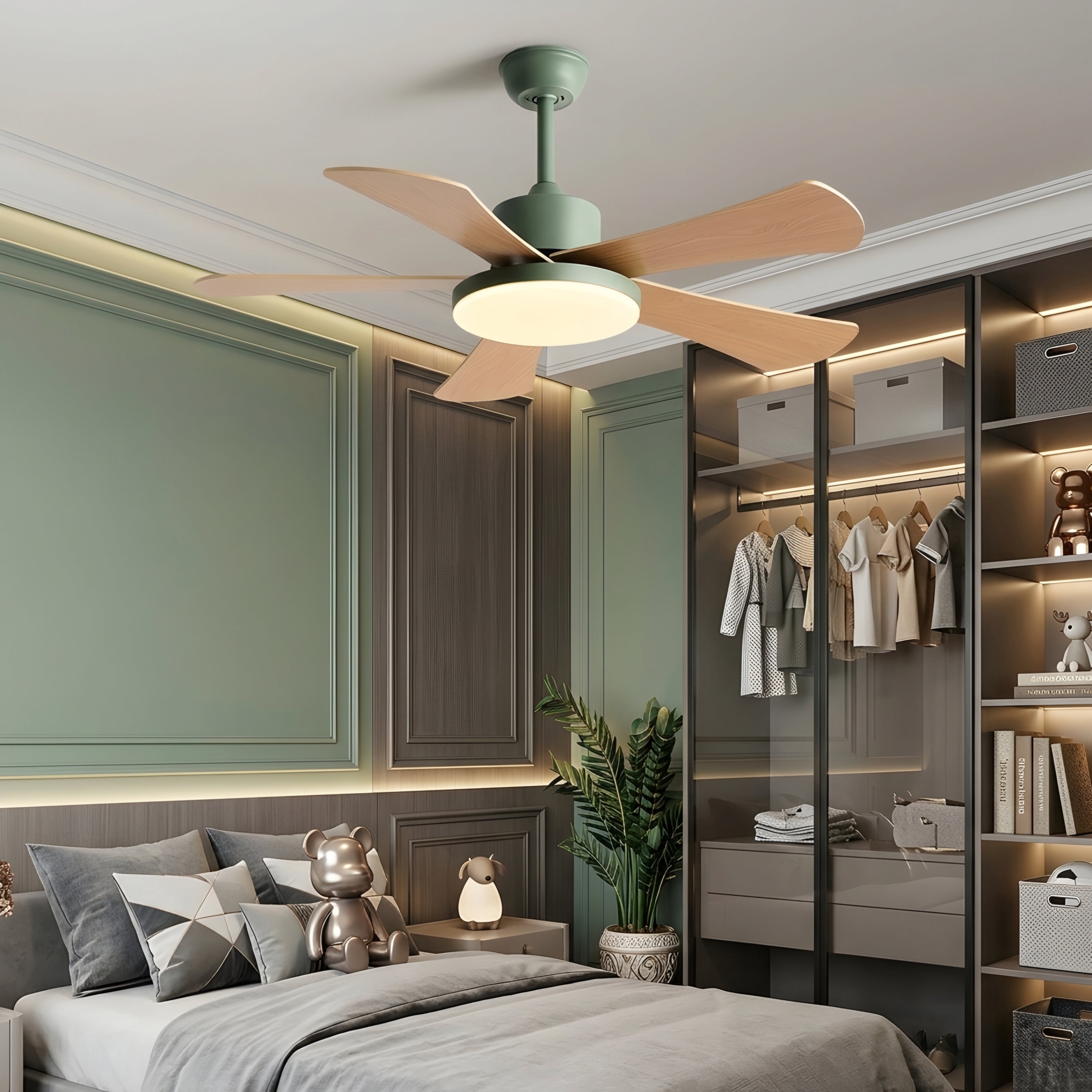 Chromia Pulse Ceiling Fan – Modern Colorful Blades LED Light Bedroom Kids Room Nursery Playroom Decorative Lighting