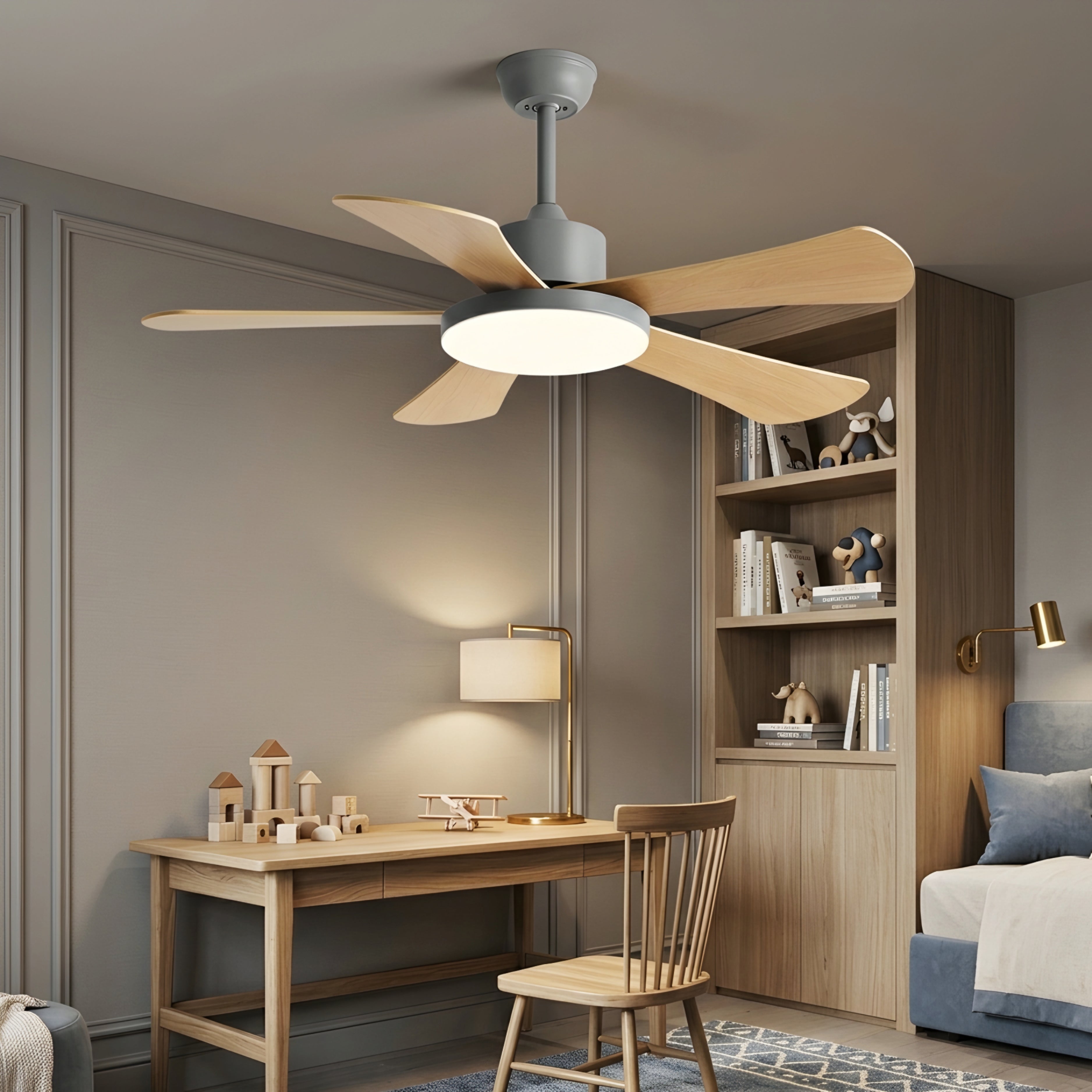 Chromia Pulse Ceiling Fan – Modern Colorful Blades LED Light Bedroom Kids Room Nursery Playroom Decorative Lighting