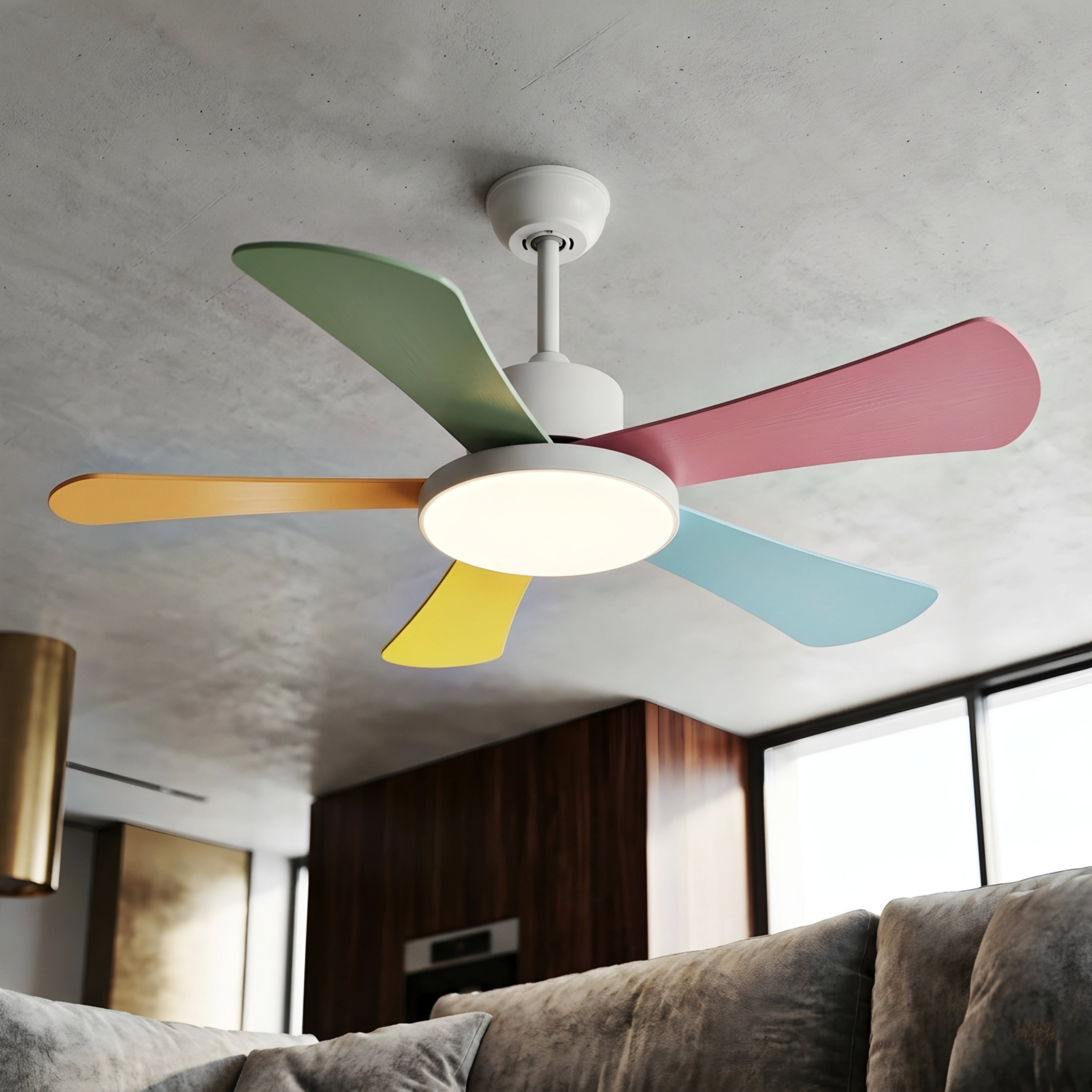 Chromia Pulse Ceiling Fan – Modern Colorful Blades LED Light Bedroom Kids Room Nursery Playroom Decorative Lighting