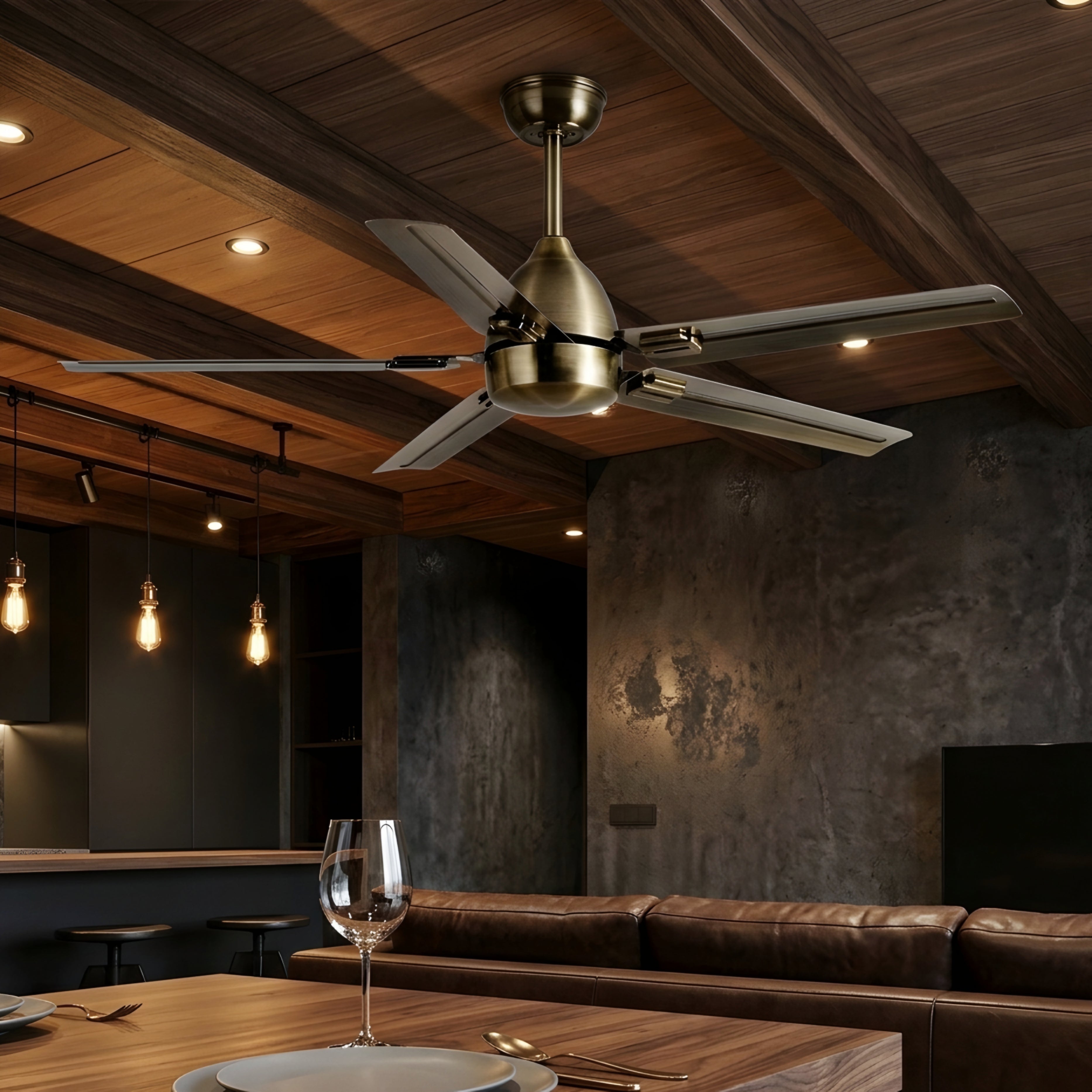Vesaro Bronze Ceiling Fan – Modern 5 Blade Antique Brass Decorative Lighting Living Room Bedroom