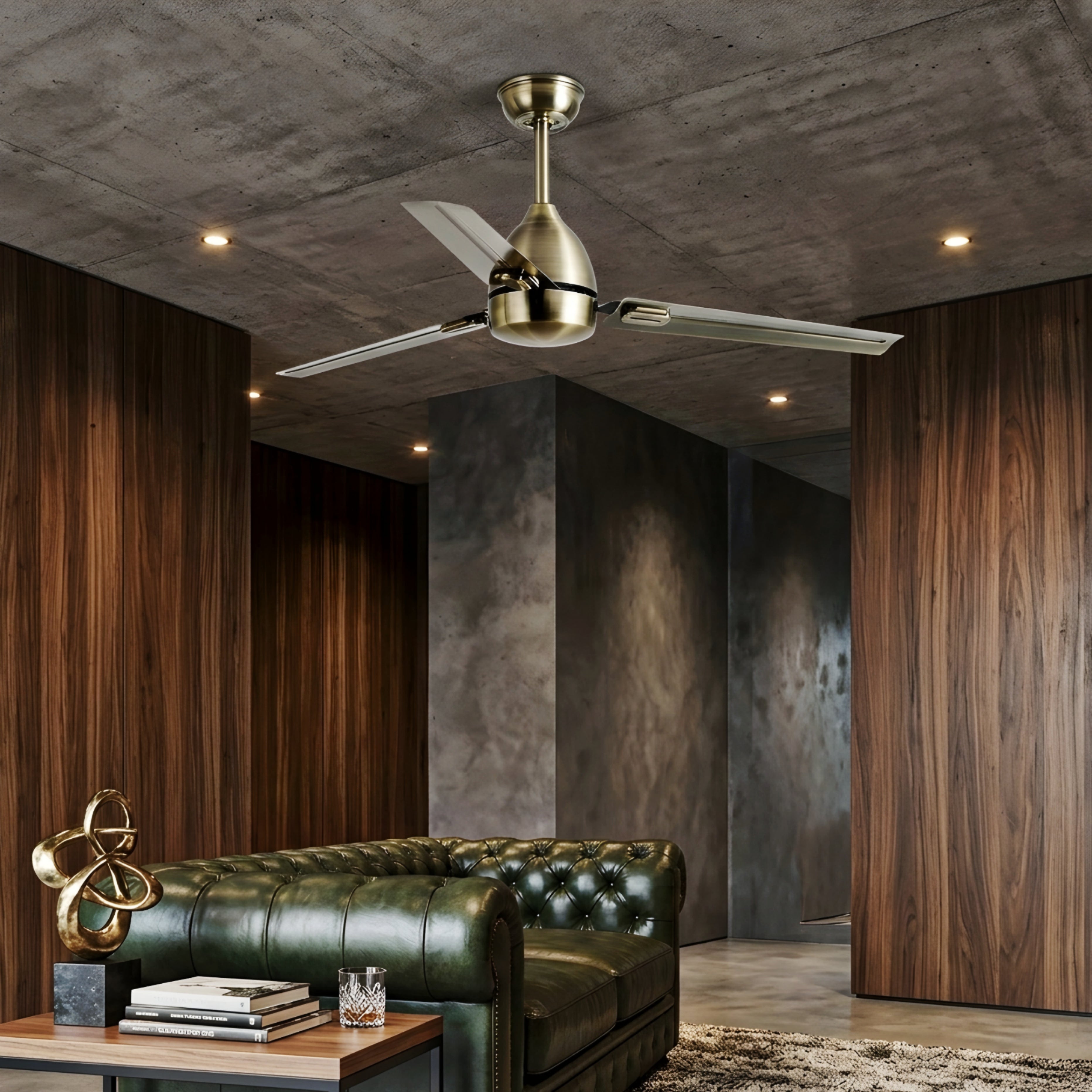 Vesaro Bronze Ceiling Fan – Modern 5 Blade Antique Brass Decorative Lighting Living Room Bedroom