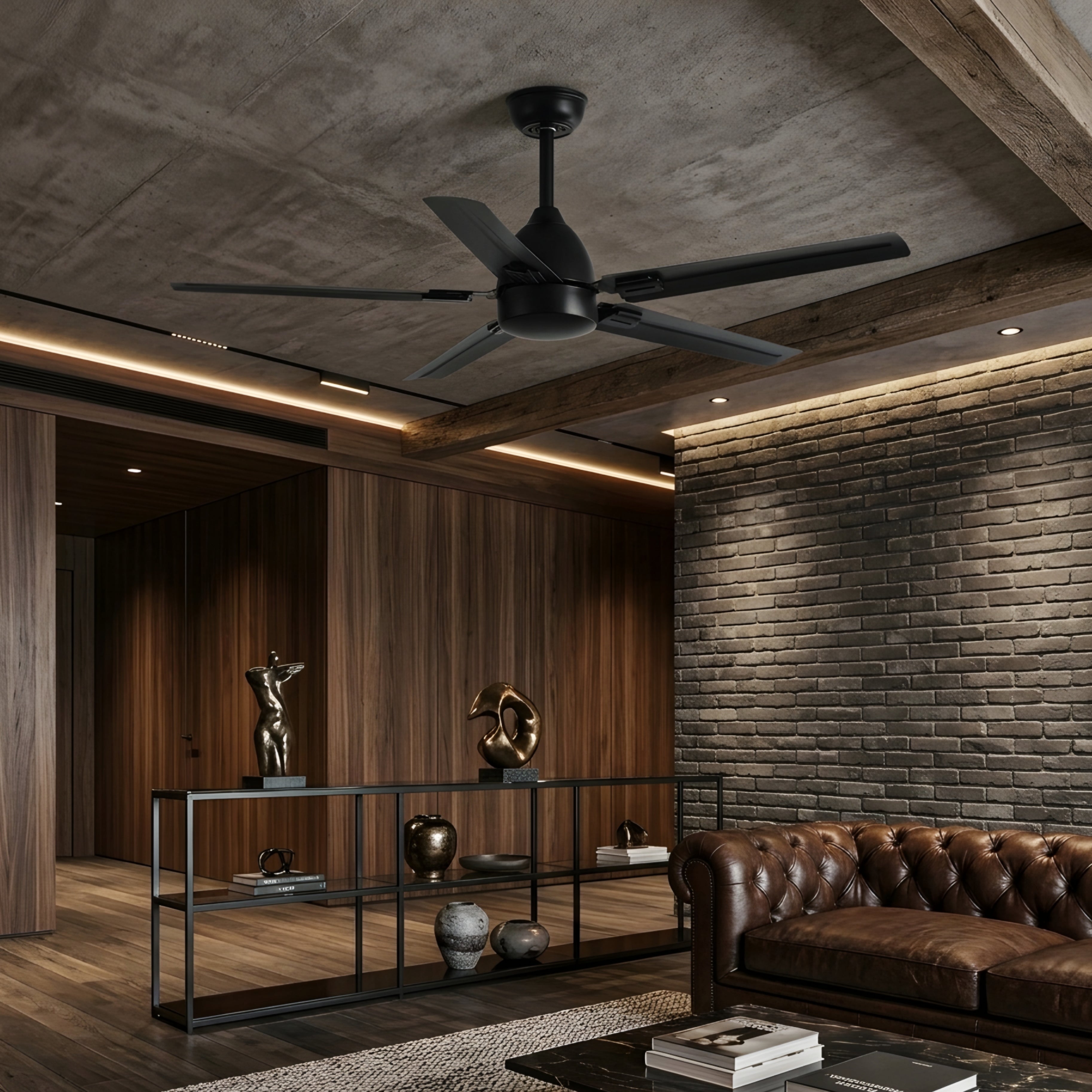 Vesaro Bronze Ceiling Fan – Modern 5 Blade Antique Brass Decorative Lighting Living Room Bedroom