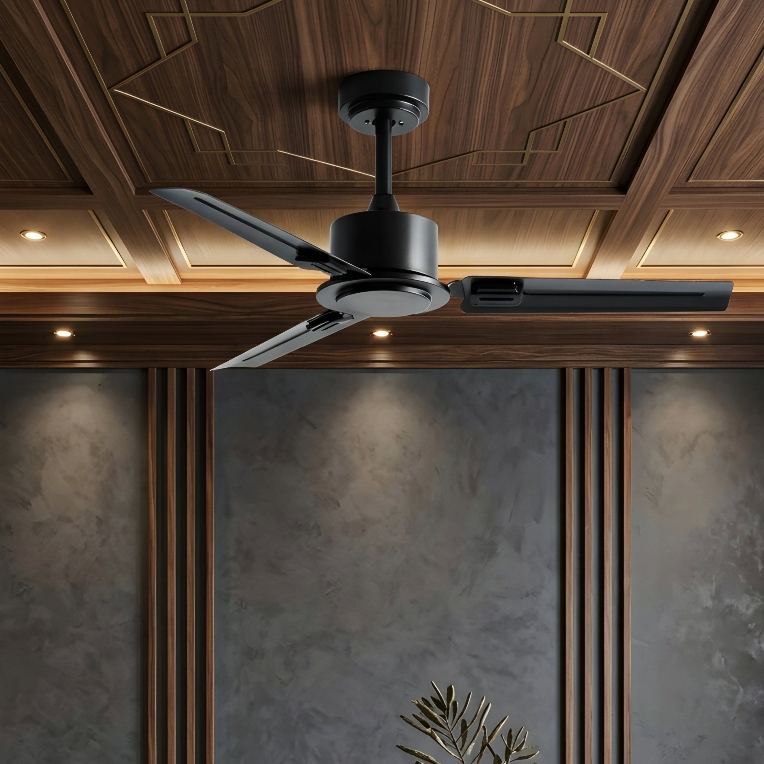 Xylon Industrial Ceiling Fan – Black Metal Five Blade Modern Quiet Downrod Living Room Bedroom