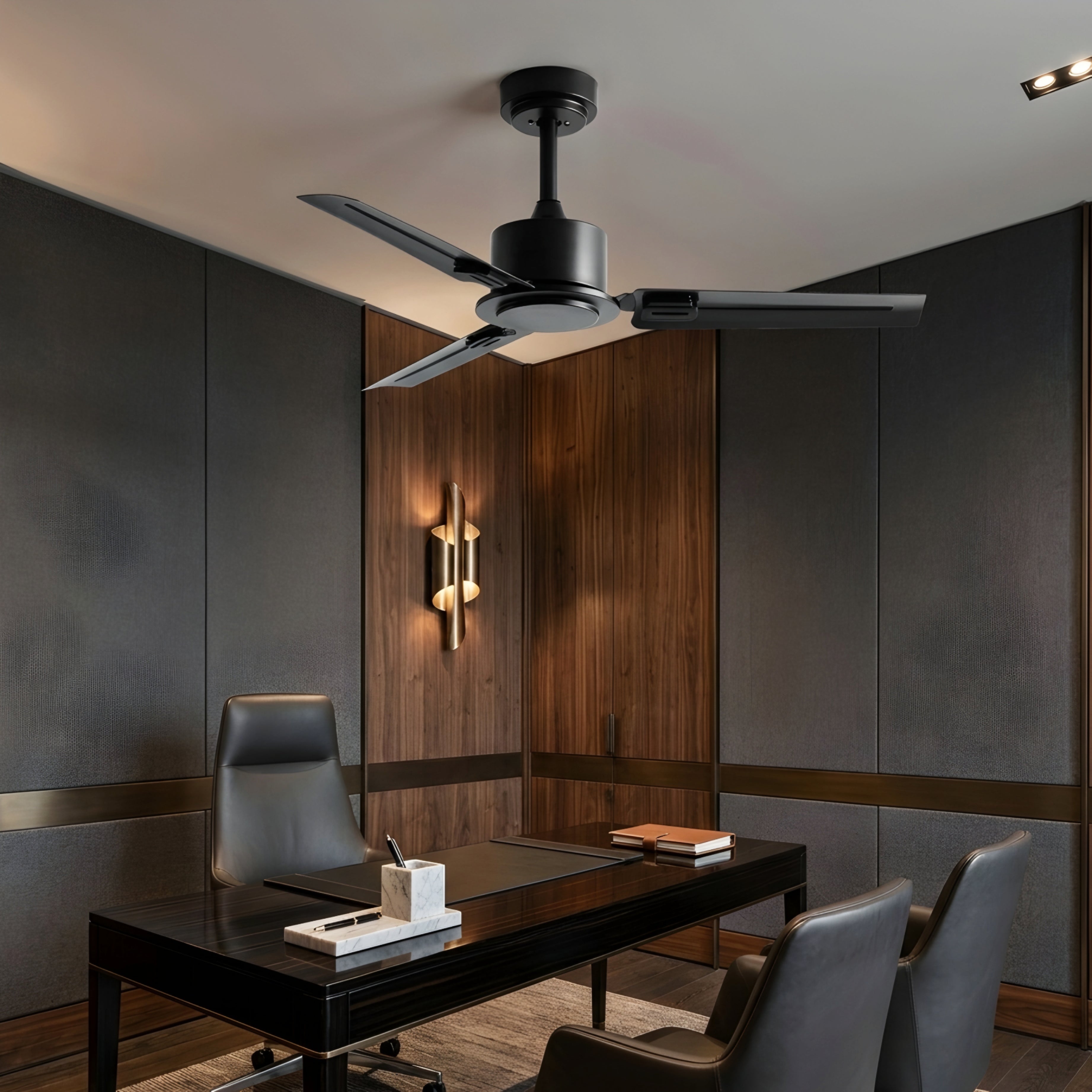 Xylon Industrial Ceiling Fan – Black Metal Five Blade Modern Quiet Downrod Living Room Bedroom