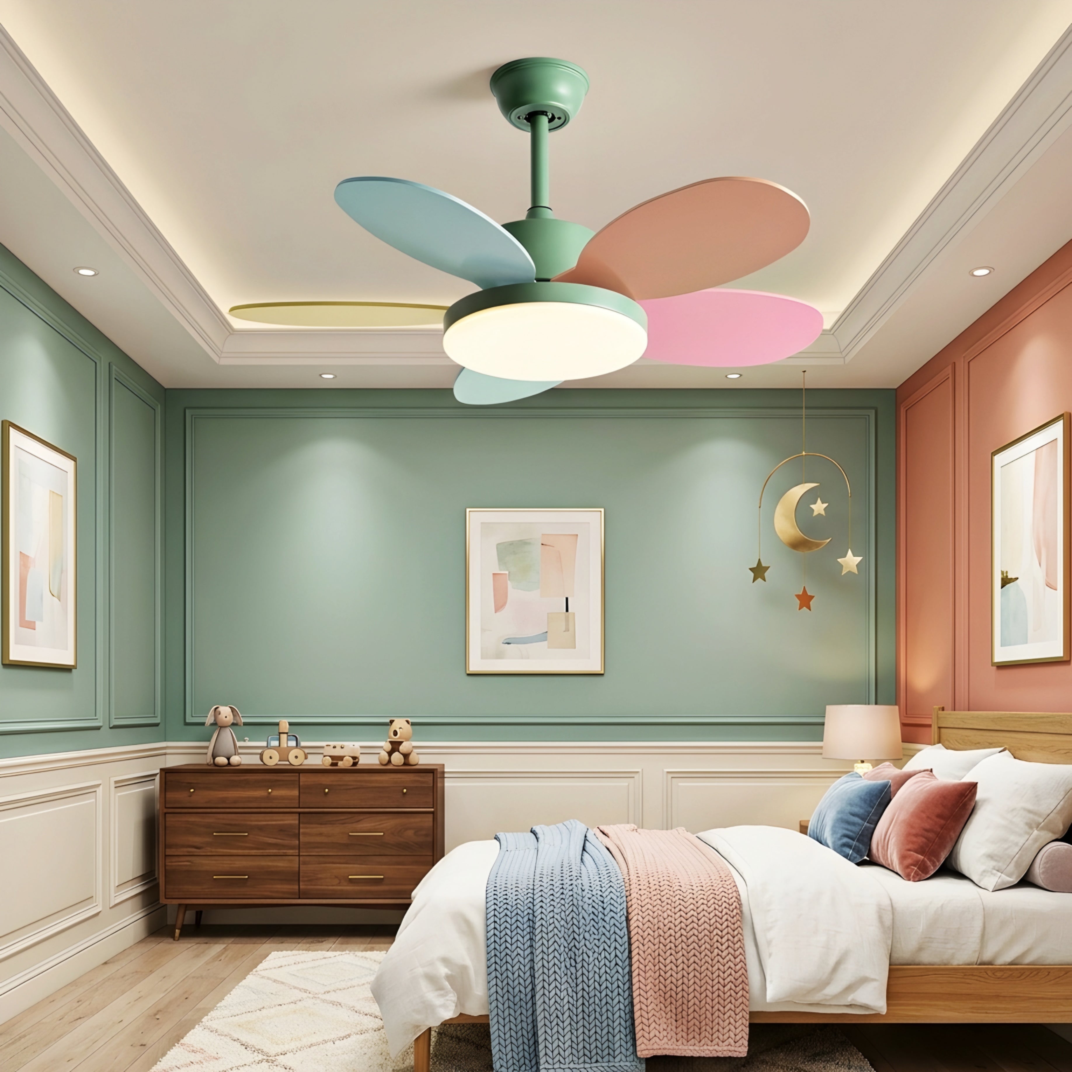 Petali Bloom Ceiling Fan – LED Light Modern Colorful Blade Kids Bedroom Living Room Nursery Decorative