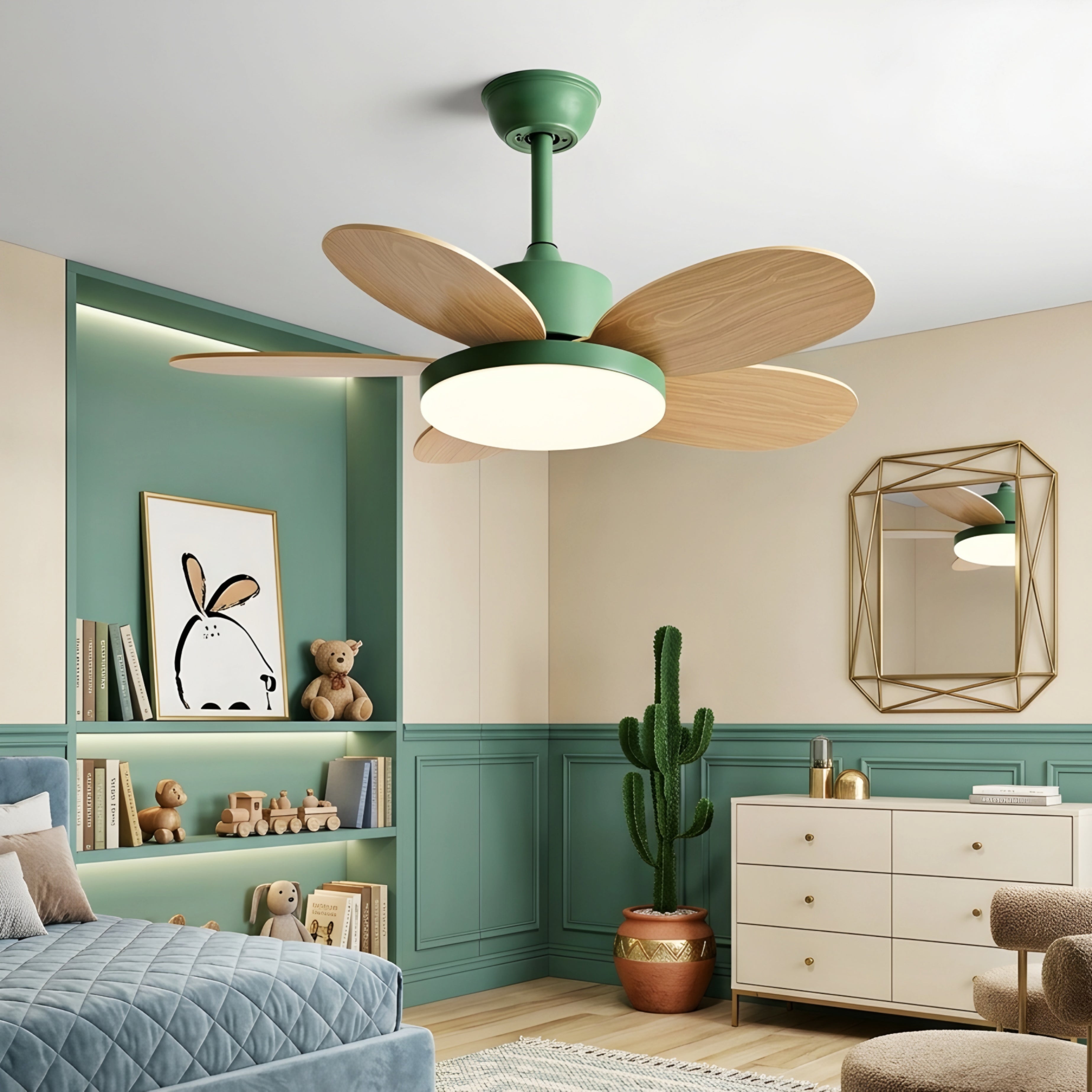Petali Bloom Ceiling Fan – LED Light Modern Colorful Blade Kids Bedroom Living Room Nursery Decorative